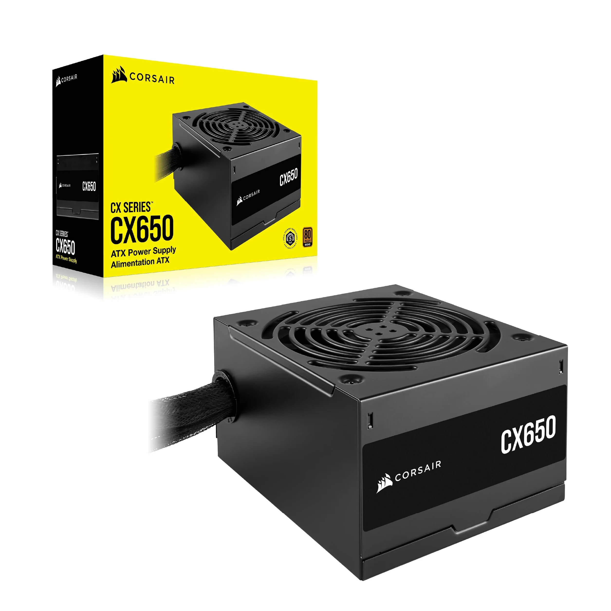 CORSAIR CX650 ATX 650W Fuente de Alimentación - Eficiencia 80 Plus Bronze - Bajo Ruido - Cables con Funda - No Modular - EU - Negro