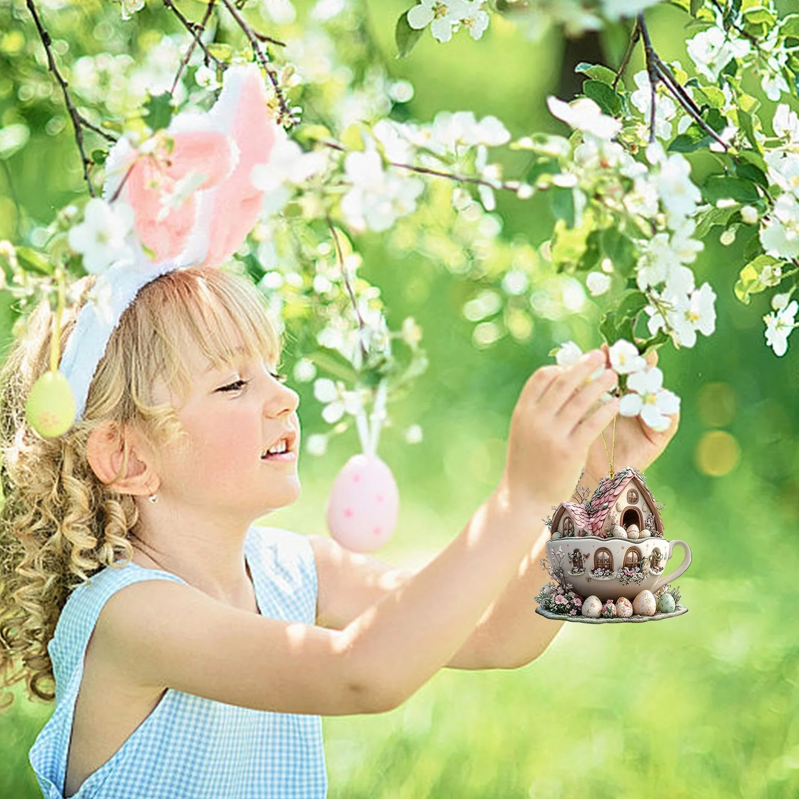 Adornos de Pascua Conejito Decoración Casa Taza de Café Acrílico Primavera