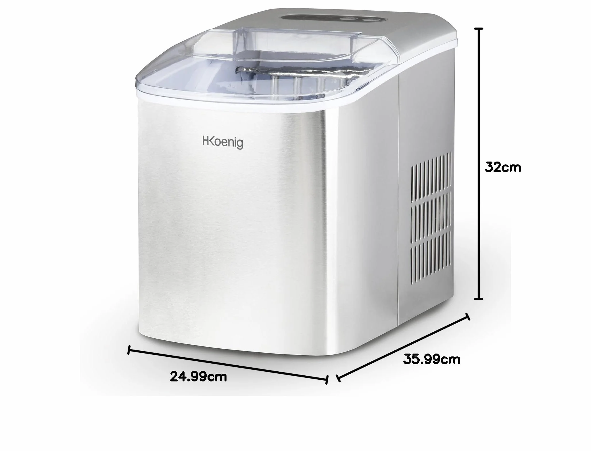 H.Koenig KB14 Máquina para Hacer Hielo Silenciosa 120 W 12 kg Acero Inoxidable Gris