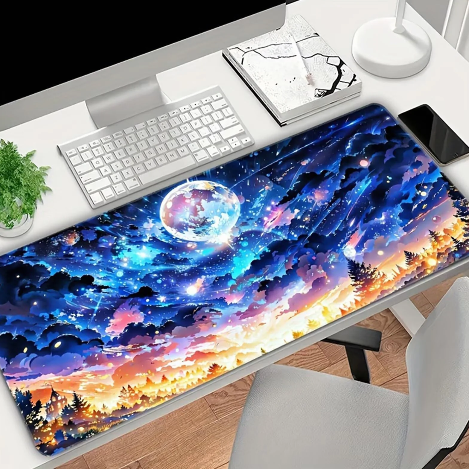 Alfombrilla de Ratón XXL 1000x500x2mm, Alfombrilla de Escritorio Grande Paisaje Cielo Estrellado, Mouse Pad Gaming Antideslizante con Bordes Cosidos para Teclado, PC y Oficina