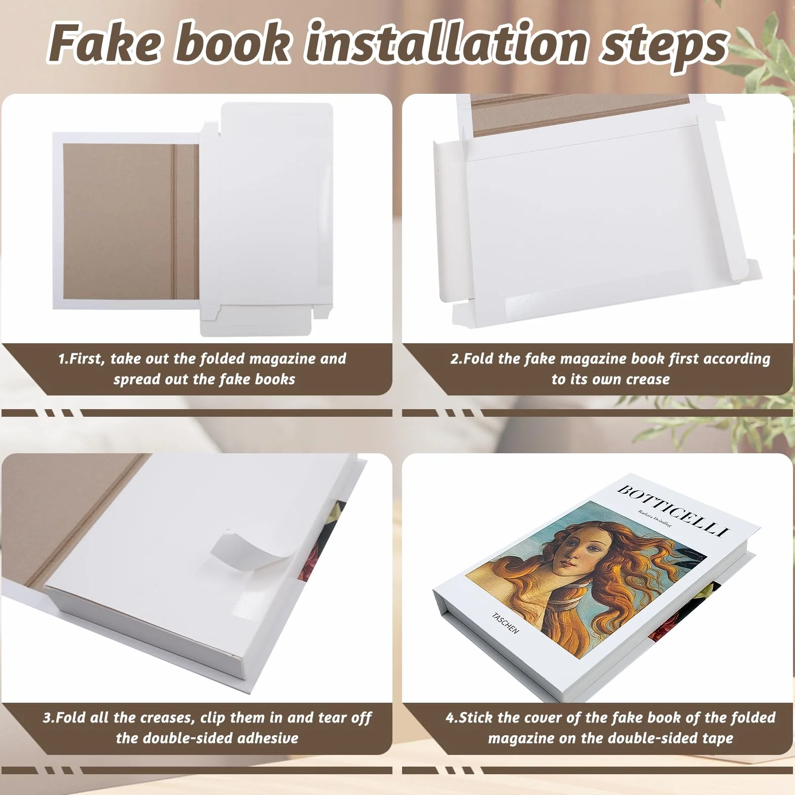 Juego de 4 libros decorativos Ennoxwi libros falsos de cartón para estantería, mesa de café