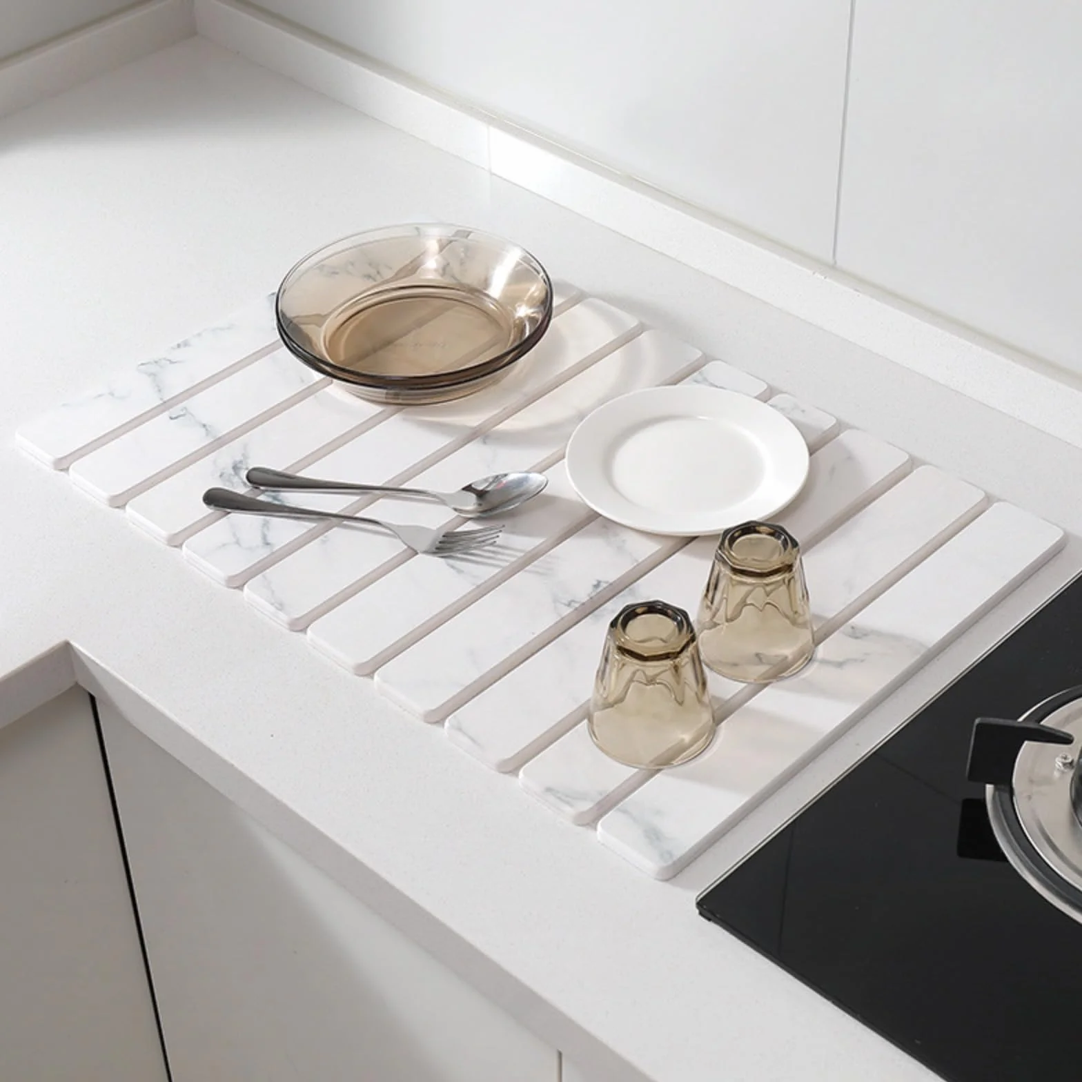 Escurreplatos de piedra 60x39cm antideslizante plegable absorbente para encimera cocina