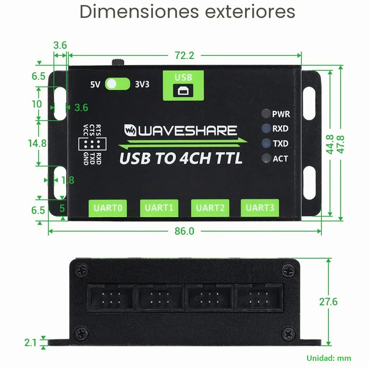 Waveshare Industrial USB to 4CH TTL Converter USB to UART with Multi Protection Circuits Multi Systems Support