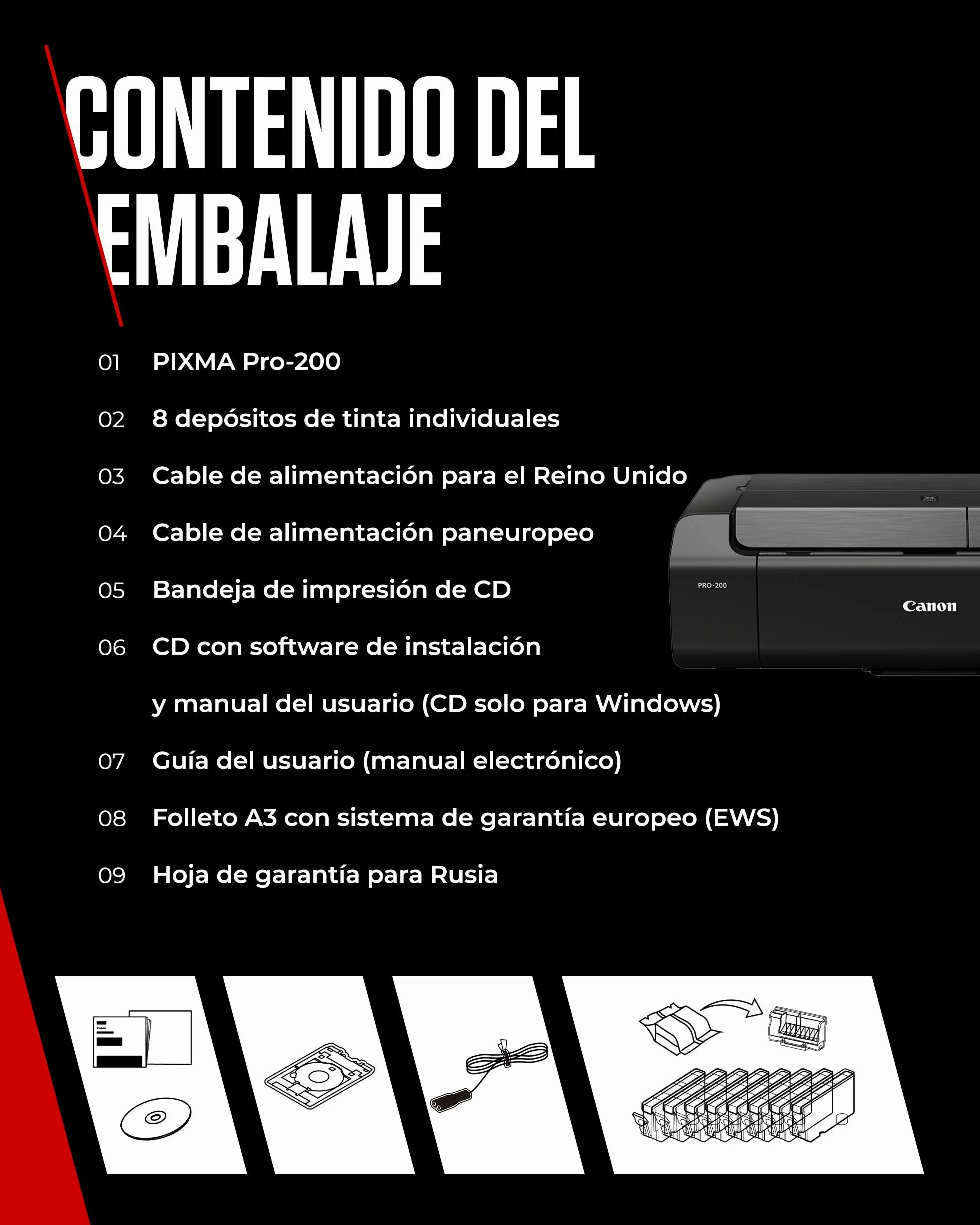 Canon Pixma PRO-200 Impresora Fotográfica Profesional, Sistema de Inyección de Tinta, A3+, WiFi, 8 Cartuchos de Tinta, Impresión Sin Bordes, Impresión de Alta Velocidad, Negro