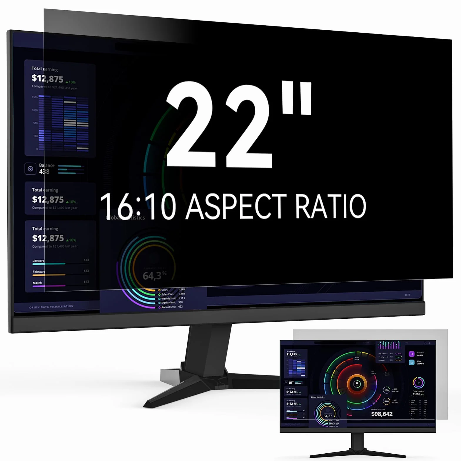 Protescreen 22 Pulgadas Filtro de Privacidad, Película Protectora de Pantalla Desmontable, Anti-Luz Azul Anti Espía Recubrimiento Anti-Reflejos Película para PC y Monitor 22" 16:10 Widescreen de