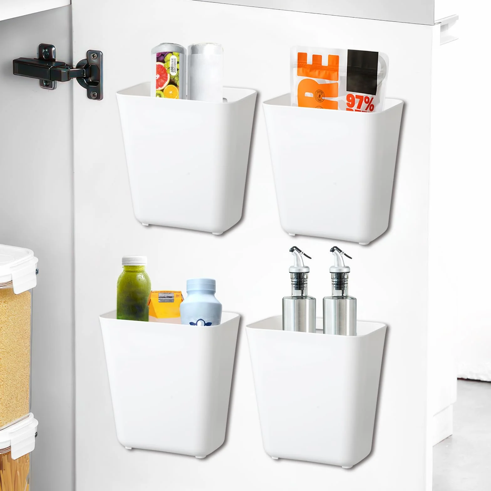 CRESZZLE Set de 4 cajas organizadoras autoadhesivas de pared, organizador productos limpieza, caja organizadora plástico, para armario de baño y cocina, organizador de objetos pequeños.