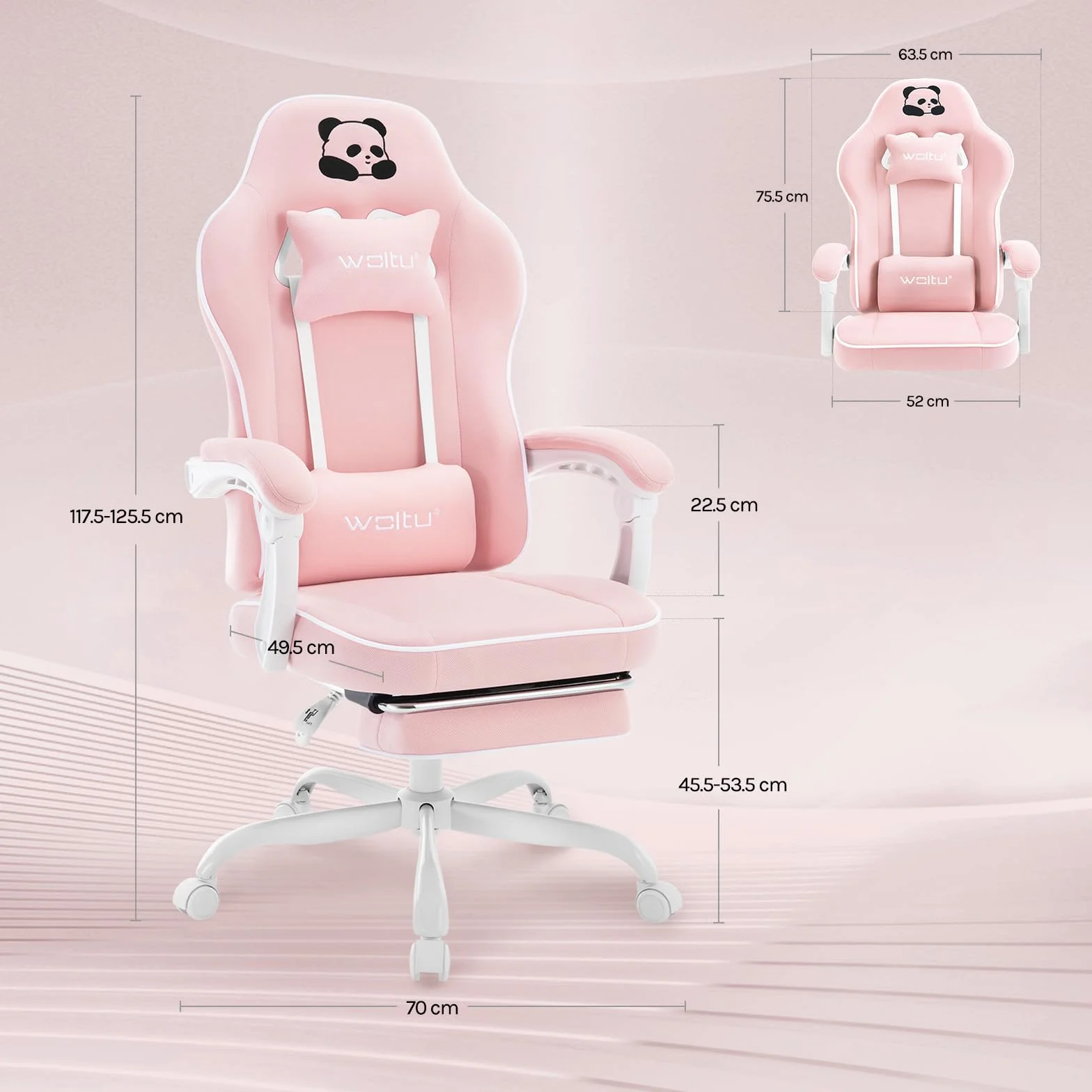 WOLTU Silla Gaming Ergonómica con Reposabrazos y Soporte Lumbar, Asiento Elástico, Estructura Metal, Tela de Malla, Rosa, GS16rs
