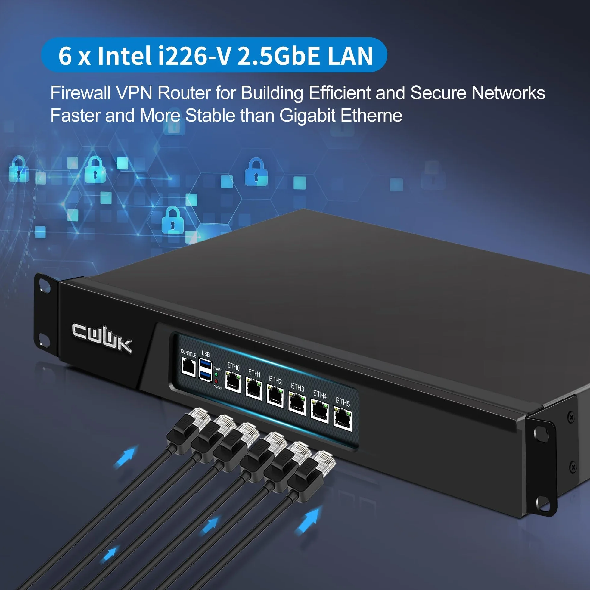 CWWK 1U N100 Firewall Appliance Rackmount, 19” Rack Firewall Hardware with 6 Port i226-V 2.5GbE LAN, U1 OPNsense Homelab Server DDR5 8GB RAM 128GB SSD, HD + VGA 2-Display, AES-NI