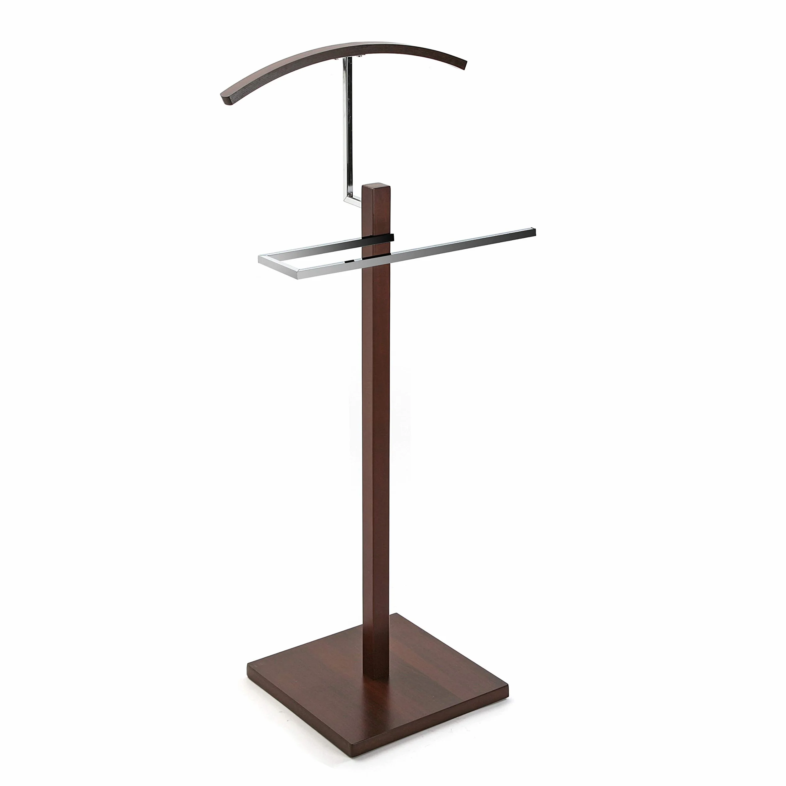 Versa Wengue Galán de Noche Moderno Multifuncional 2 Perchas Colgadores Ropa Hombre Mujer 112x35x35 cm Madera Metal Marrón