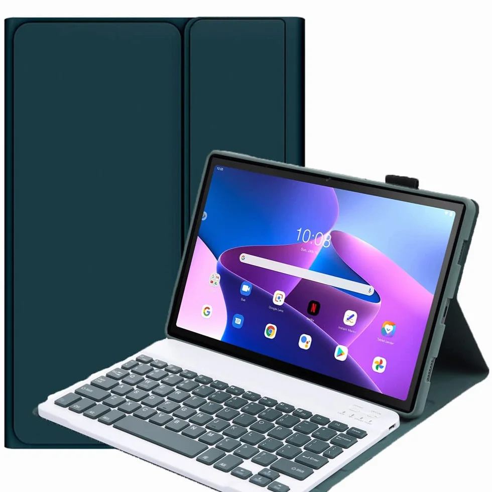 Funda con Teclado para Lenovo Tab M10 Plus 3rd Gen 10,6'', Español Ñ Desmontable Magnética Bluetooth Teclado Inalámbrico para Lenovo Tab M10 Plus 3rd Gen 10,6'' TB-125FU/128FU, Verde Oscuro