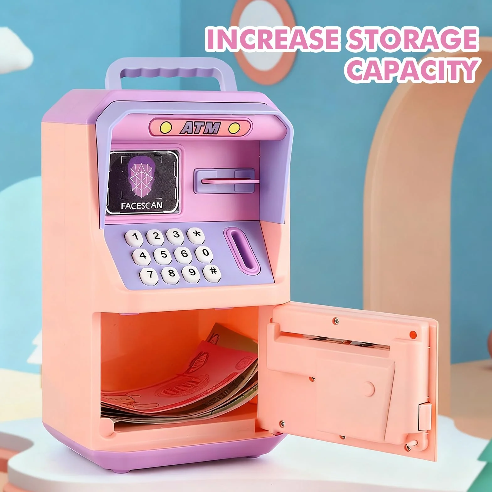 Hucha Electrónica Caja Fuerte con Código y Música Cajero Automático Digital Rosa