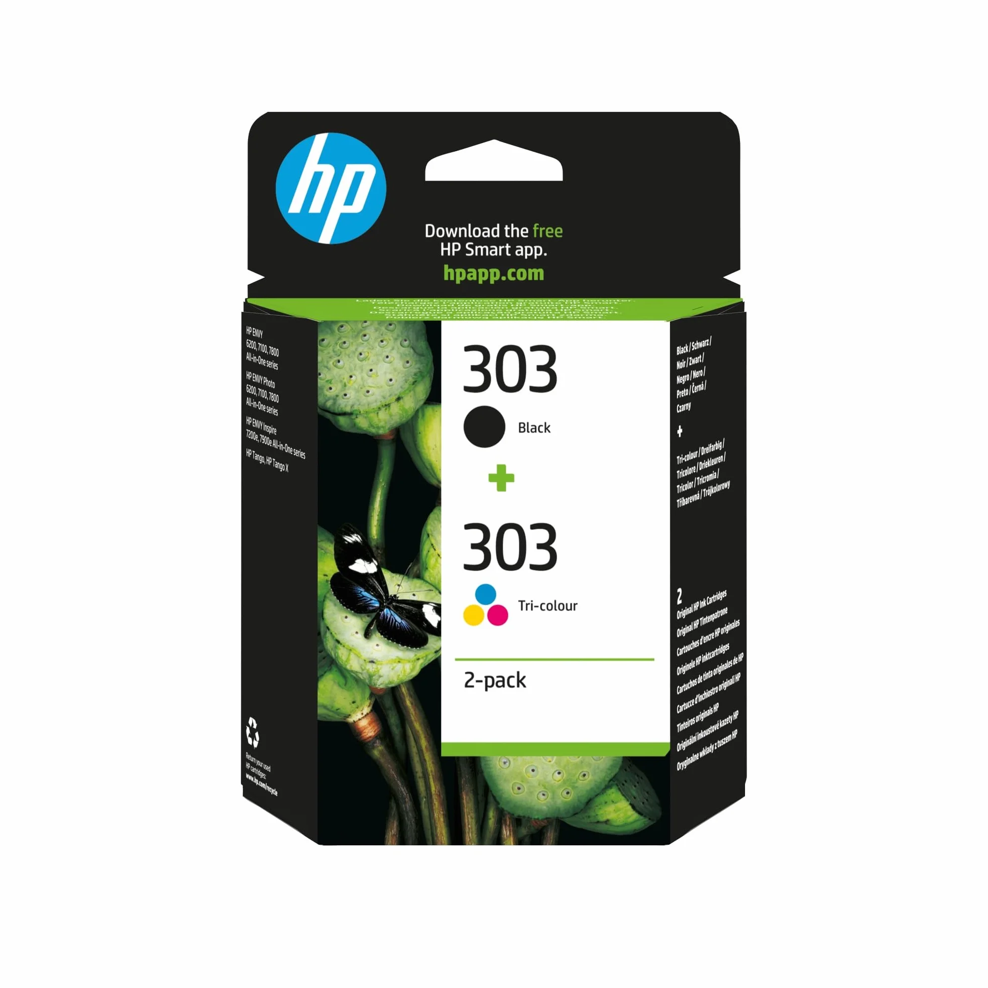 HP 303 3YM92AE Negro y Tricolor Cartuchos de Tinta Originales Pack de 2 para HP Tango, Tango X, Envy 6220, 6230, 7130, 7830