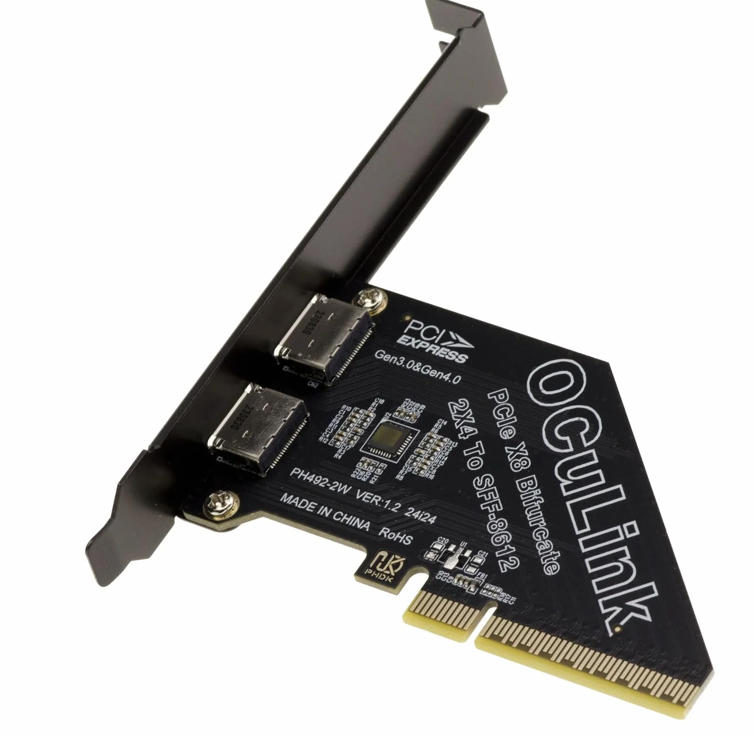 Kalea-Informatique - Tarjeta controladora PCIe Gen 4.0 x8 a 2 Puertos Oculink SFF-8612 SFF-8611 para Placa Base con Modo bifurcación