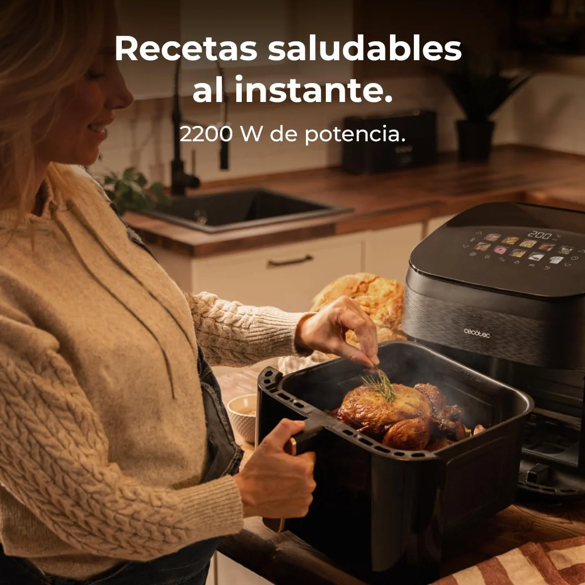 Cecotec Freidora de Aire 8,5L Doble Grill Ahumador Cecofry&Grill Smokin' 8500 Plus 2200W 10 Menús