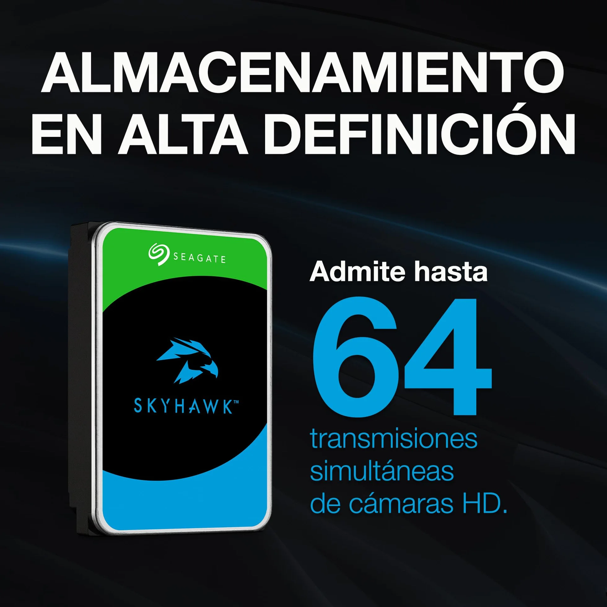 Seagate SkyHawk 4TB, Disco Duro Interno De Video, 3.5 Pulgadas, SATA 6.GB/s, Caché de 256 MB, DVR, Sistema de Cámaras de Seguridad NVR, servicios Rescue internos, Paquete Abre-fácil (ST4000VXZ16)