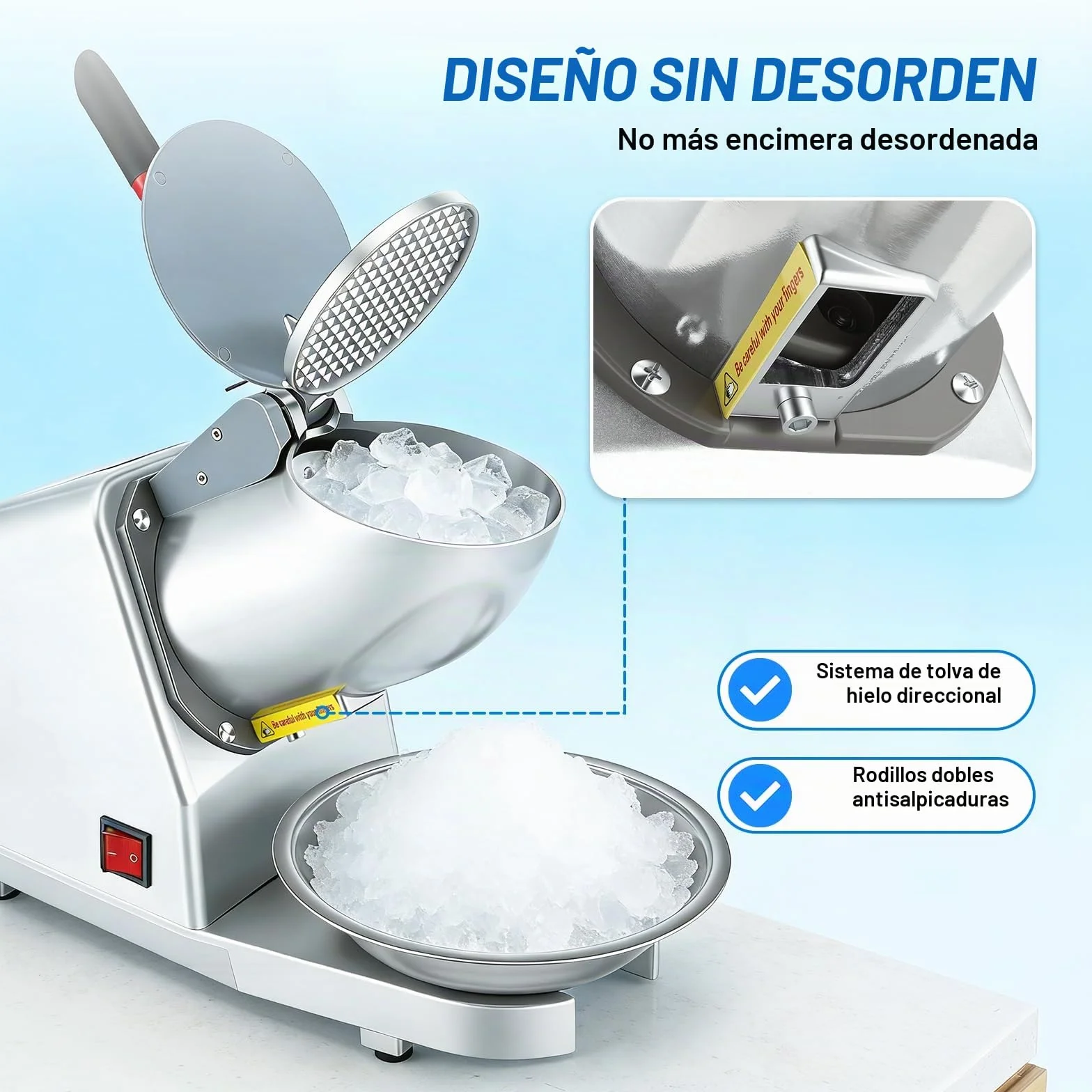 Picadora de Hielo Eléctrica Acero Inoxidable 85 kg/h 2200 RPM 2 Cuchillas Plateado