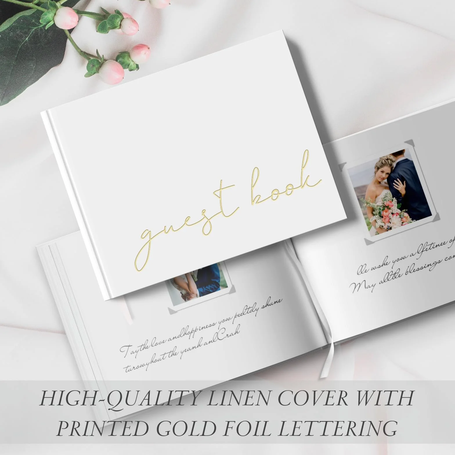 Libro de invitados de boda con calcomanías transparentes, lino, 100 páginas, firmar despedidas de soltera