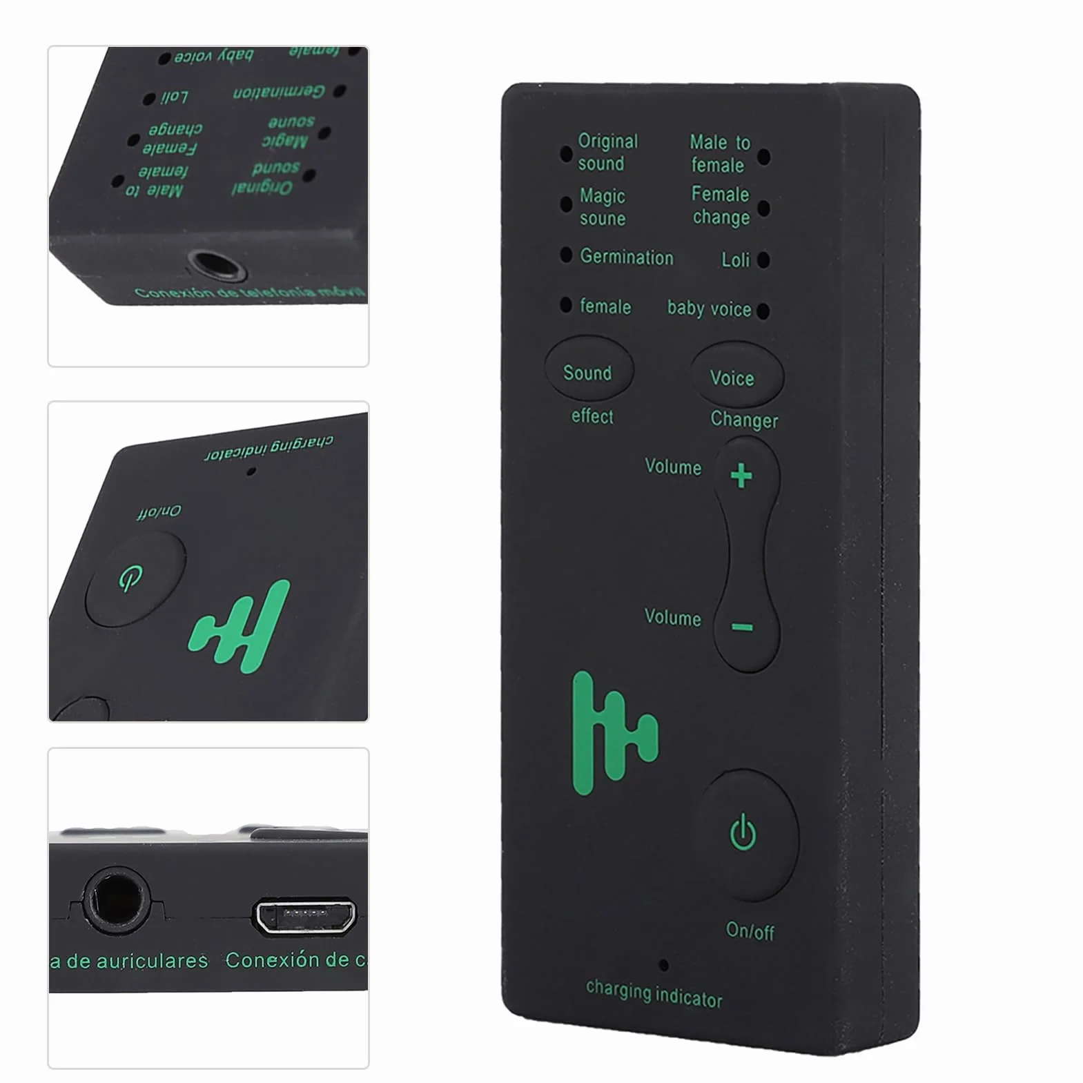 Yunir Cambiador de Voz, Mini Tarjeta de Sonido Externa Teléfono móvil Dispositivo portátil de Cambio de Voz en Tiempo Real con Cable de 3,5 mm, para teléfono móvil, PC (versión en inglés)