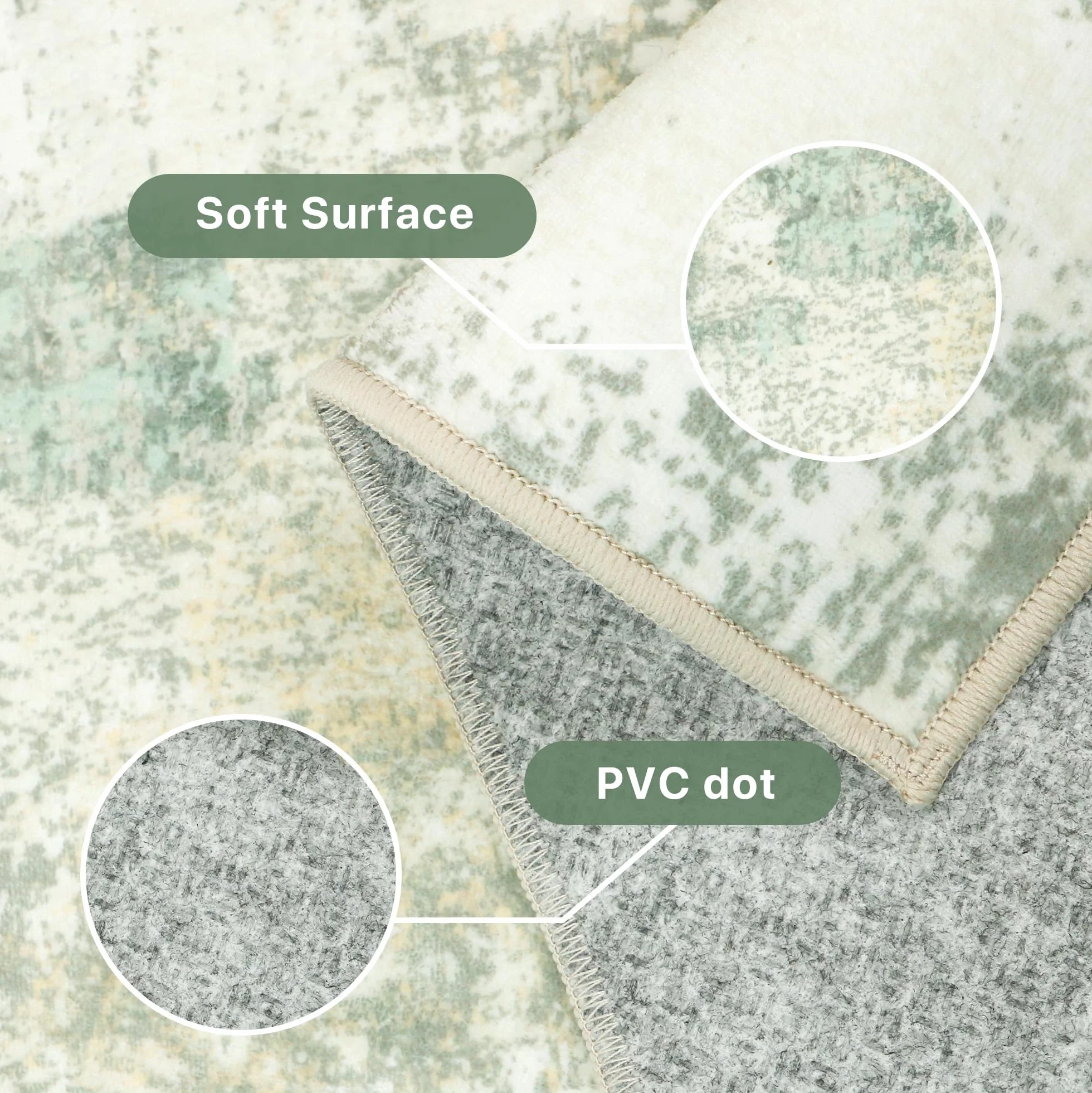 BEIMO Alfombra Salon Pelo Corto Antideslizante Lavable 160x230cm Verde Salvia