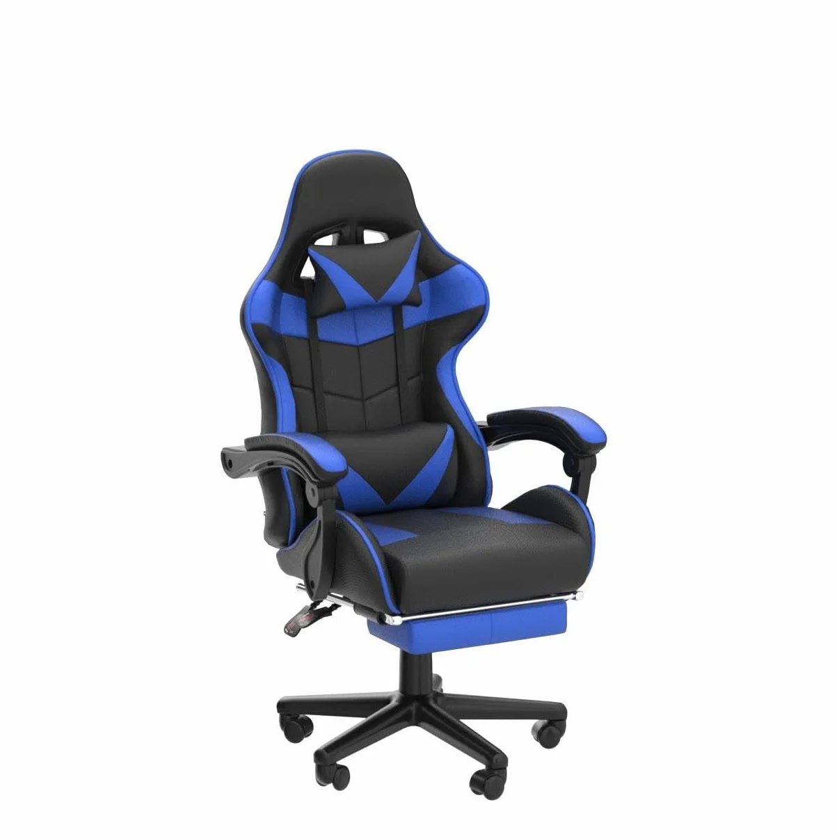 Soontrans Silla Gaming con Masajeador, Reposapiés y Reposacabezas, Cojín Lumbar de Masaje, Sillón Gamer para Livestreaming (Azul)