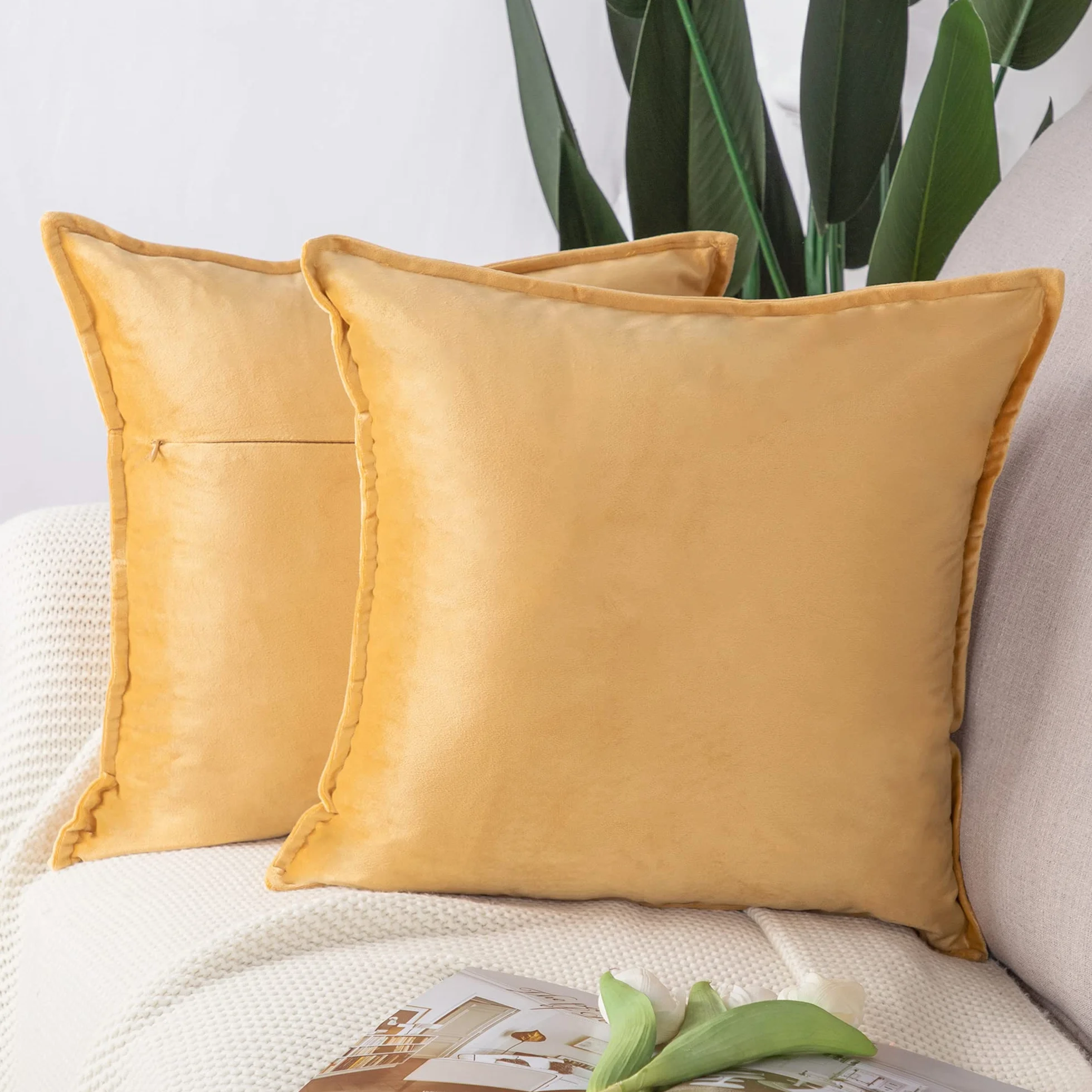 Madizz Funda de Almohada de Terciopelo Decorativo 45x45 cm para Sofá Dormitorio
