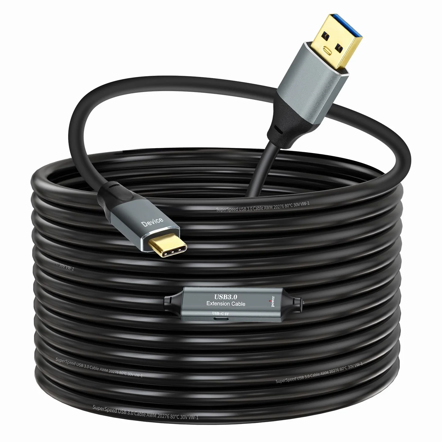 Cable de transmisión de datos USB 3.0 A a C de 20 pies, cable USB 3.0 de alta velocidad de 5 Gbps compatible con VR, Xbox, laptop, cámara, estación de acoplamiento, SSD y más