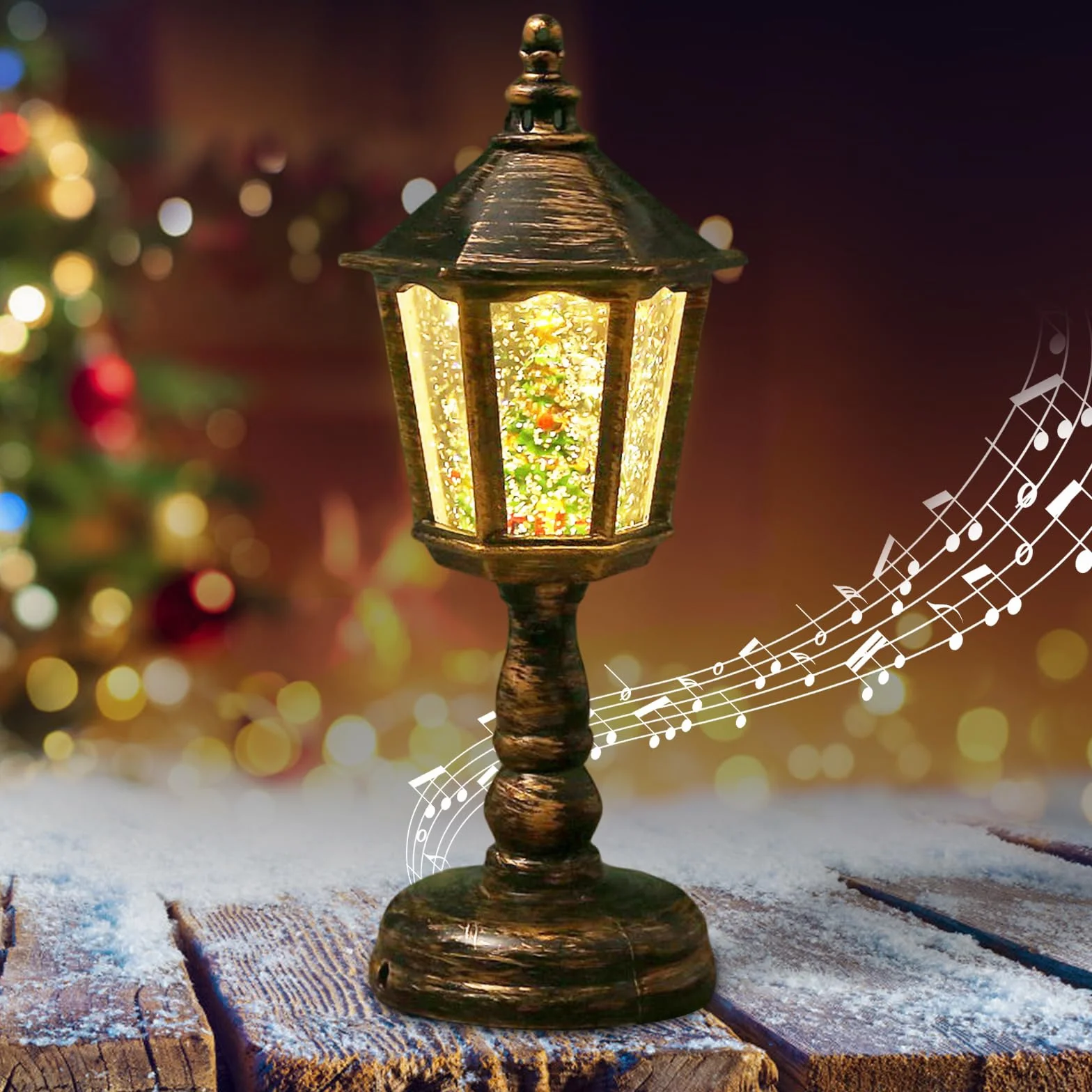 Farolillo de Navidad LED con Bola de Nieve, Música y Luz Blanca Cálida