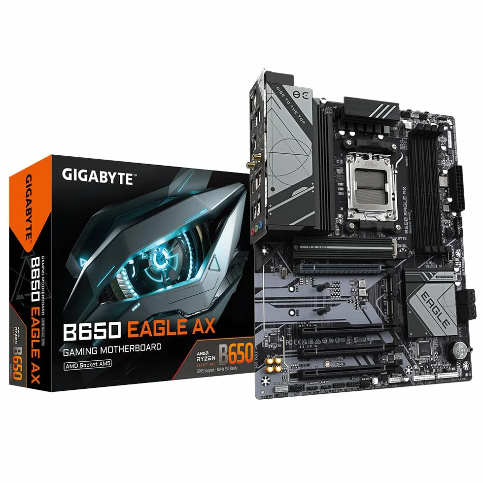 GIGABYTE B650 Eagle AX Placa Base - AMD Ryzen Serie 9000, VRM de 12+2+2 Fases, hasta 7600 MHz DDR5 (OC), 1xPCIe 5.0 + 2xPCIe 4.0 M.2, LAN GbE, WiFi 6E, USB 3.2 Gen 2