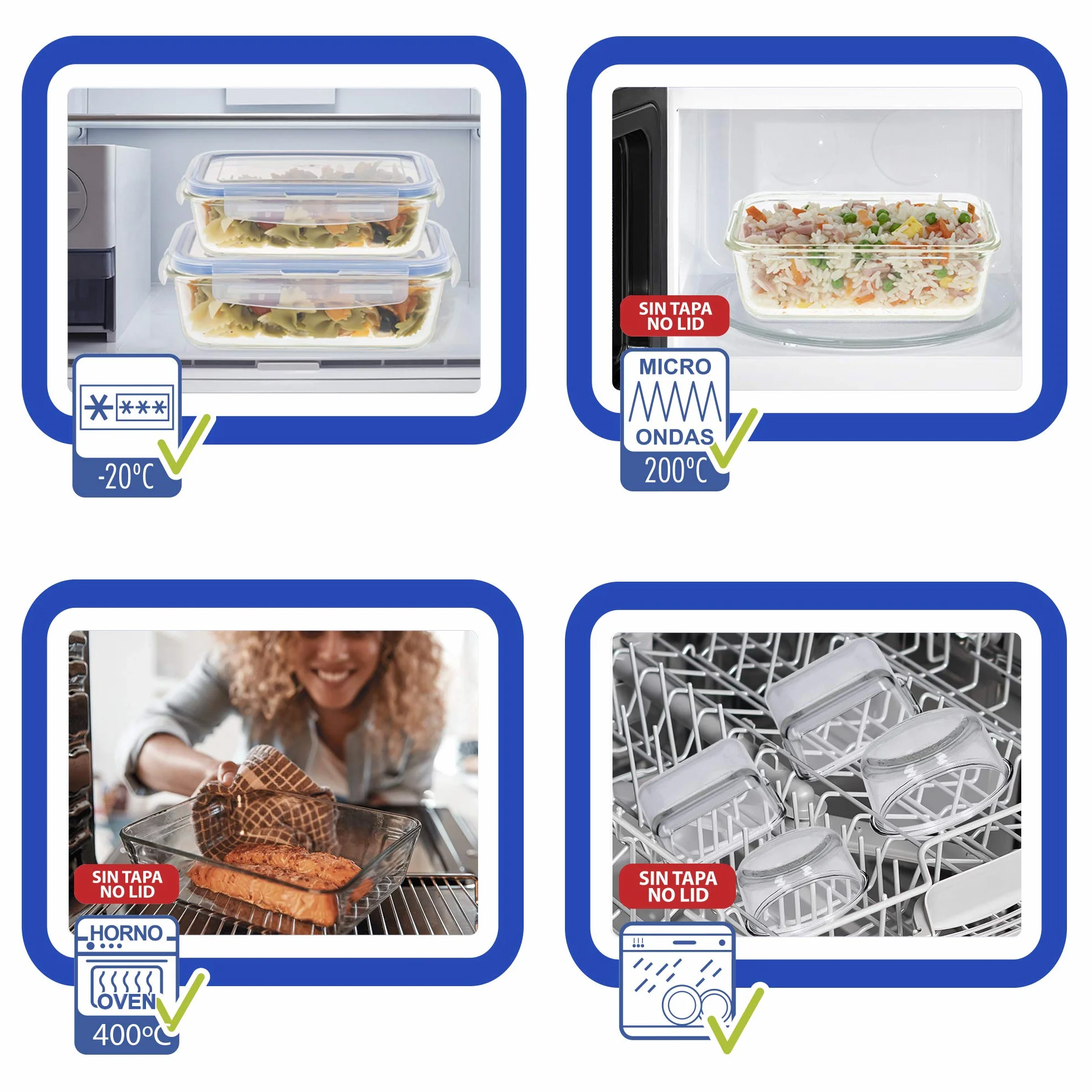 Pack 6 Recipientes Herméticos de Vidrio, táper Cristal Apto para Microondas, 800 ml, Envases para Comida con Cierre