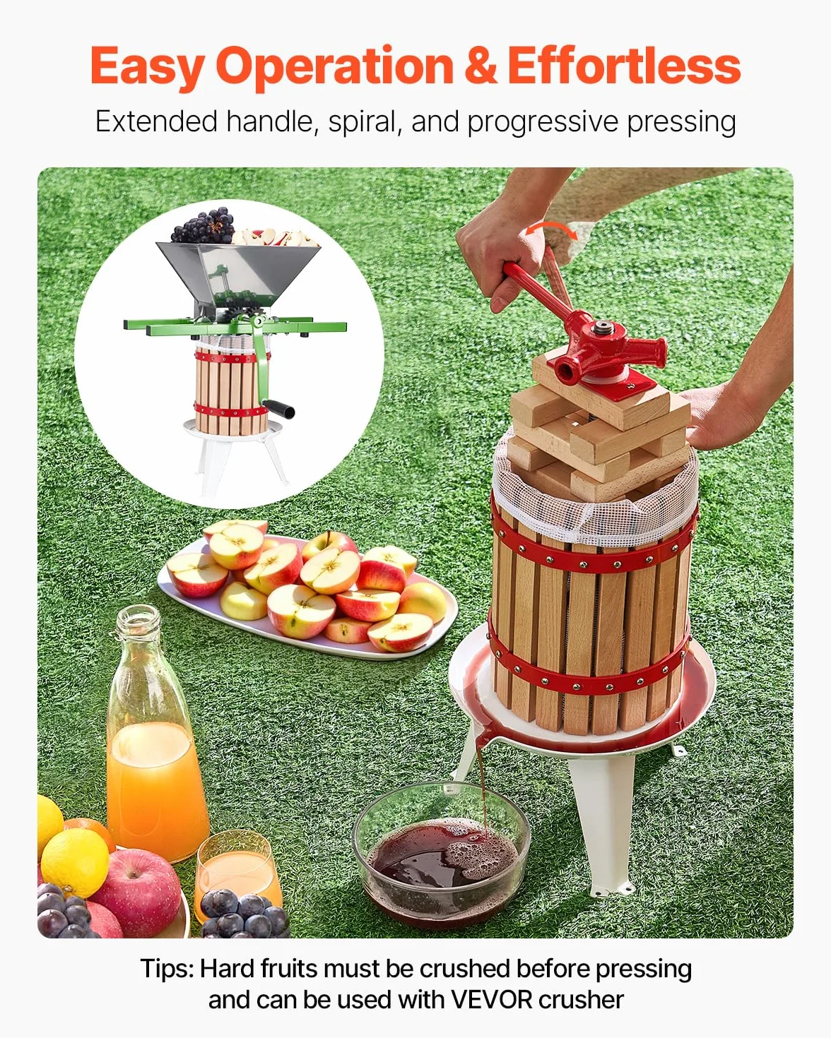 VEVOR Prensa de Vino de Frutas 6 L, Cesta de Madera Maciza, Exprimidor Manual, para Sidra, Manzana, Uva
