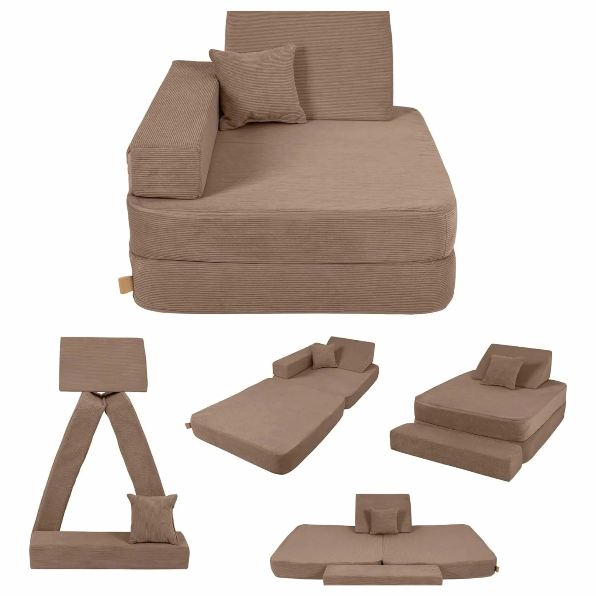 Angelove Sillón Infantil 3-en-1 - Sofá Modular Plegable y Colchoneta de Juego de Pana, Marrón