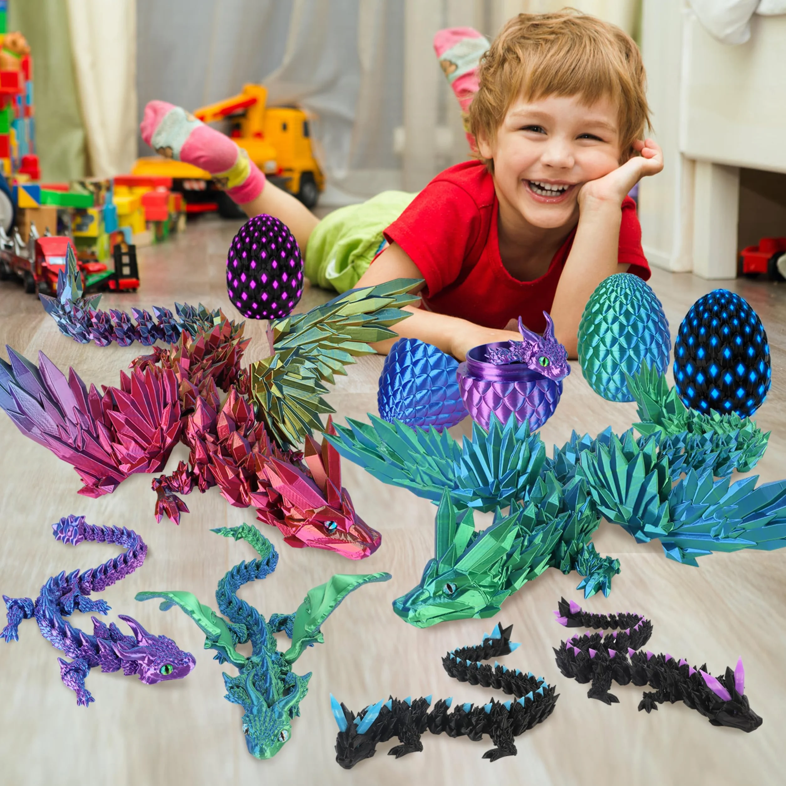 Dragón Impreso en 3D 60cm Articulado Flexible Alado Decoración Hogar Juguete Escritorio Navidad Easter Cumpleaños