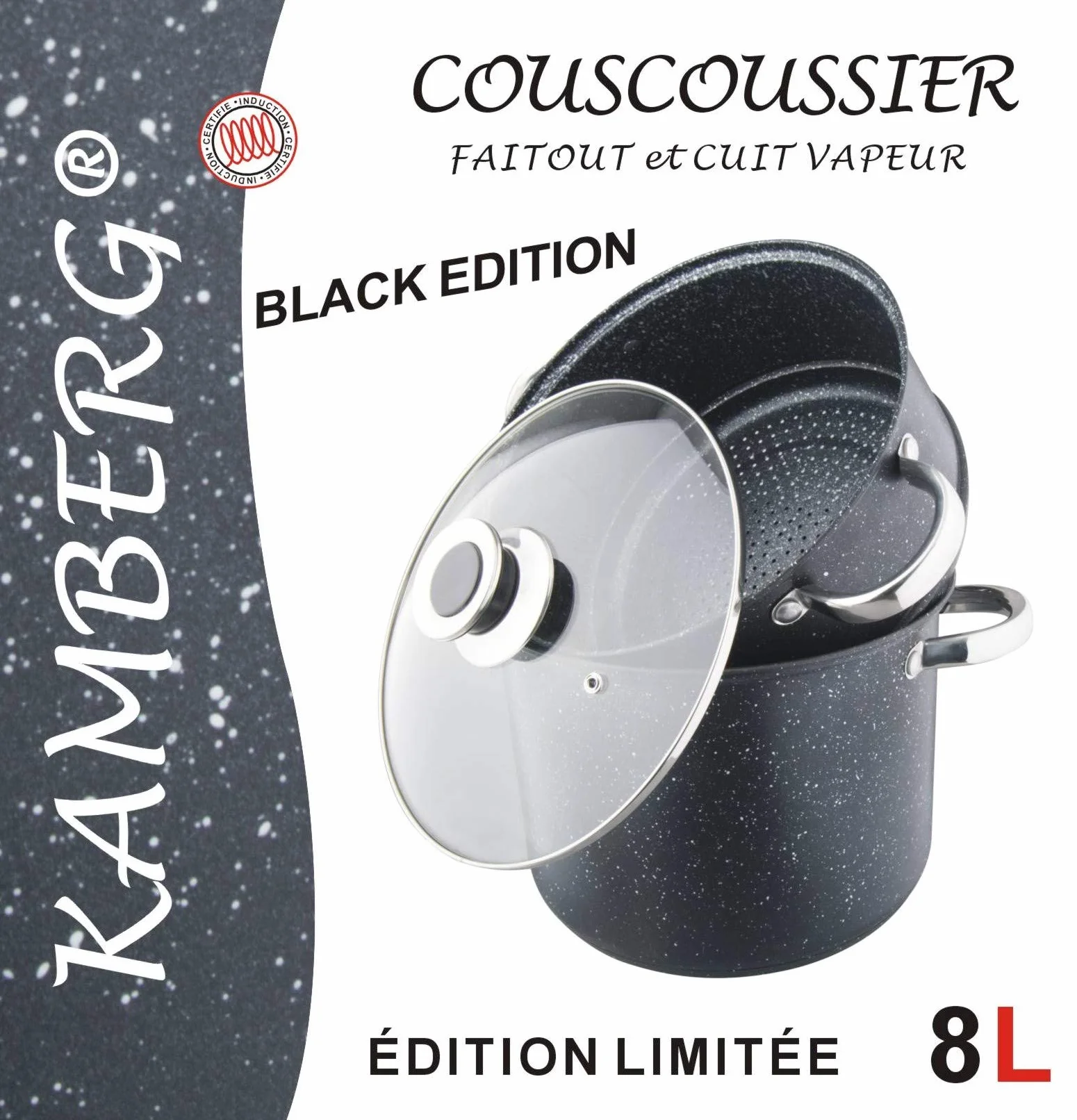 Kamberg Olla 3 en 1 Cocción al Vapor 24cm 8L Acero Inoxidable Inducción