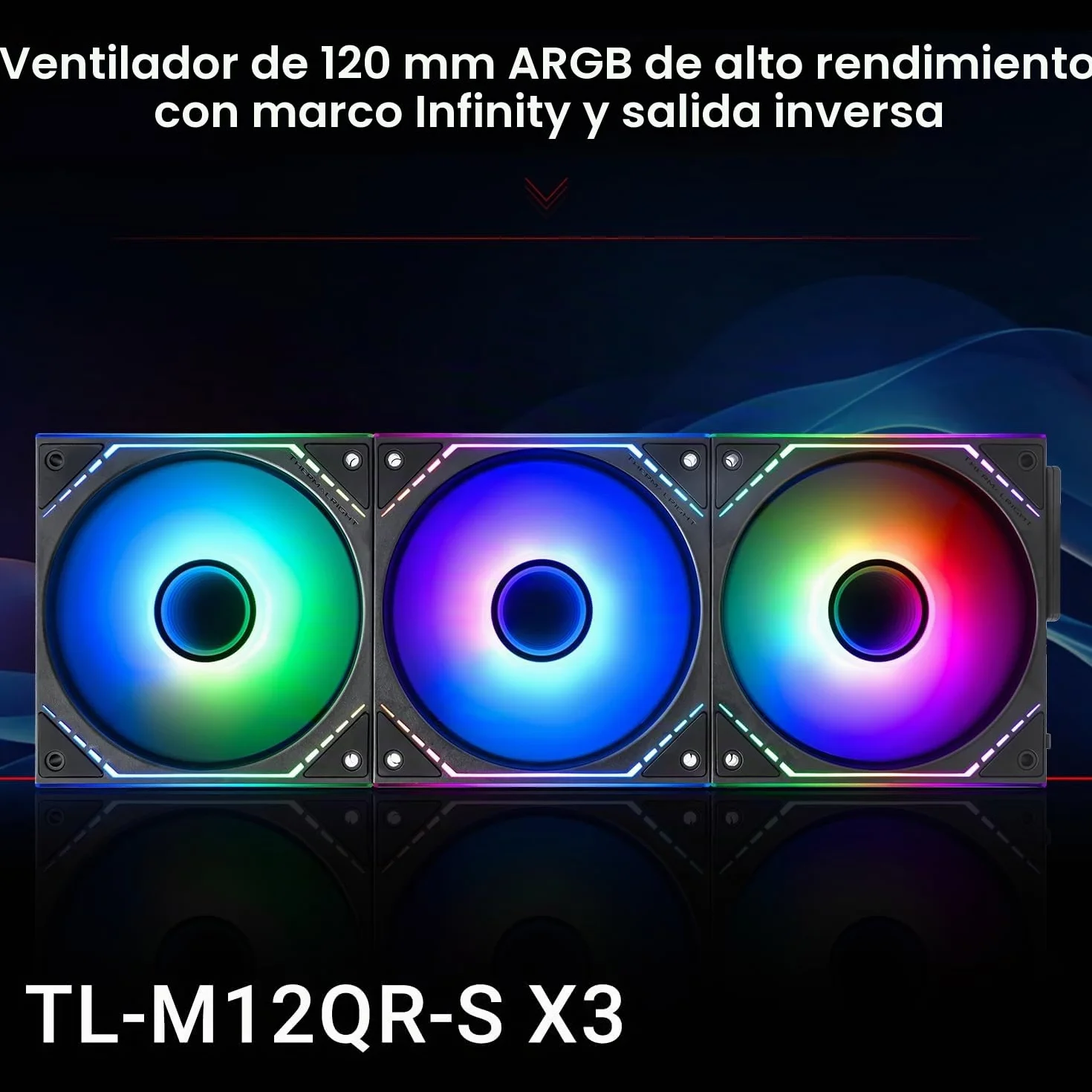 Thermalright TL-M12QR-S X3 - Ventilador de caja (120 mm, silencioso, función PWM, efecto de iluminación Infinity Mirror ARGB, diseño de hoja de ventilador inverso, módulo de chip de alimentación