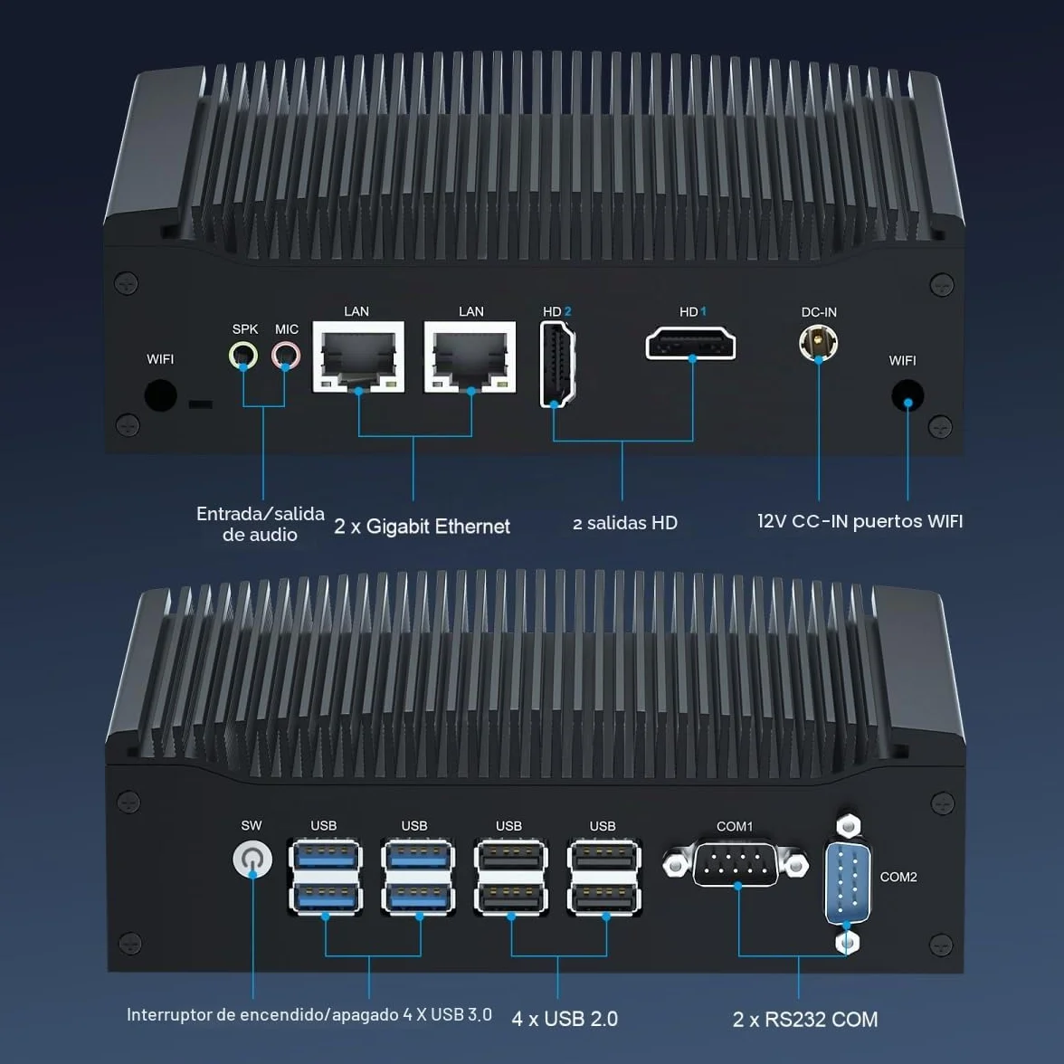 WEIDIAN PC sin Ventilador Mini PC Industrial 16GB RAM 512GB SSD Core i5 8350U Win11 Pro Mini computadora de Escritorio con 4K 2xHD, 2xRS232 COM, 2xLAN, 8xUSB VESA PC pequeña de Oficina Auto Power On