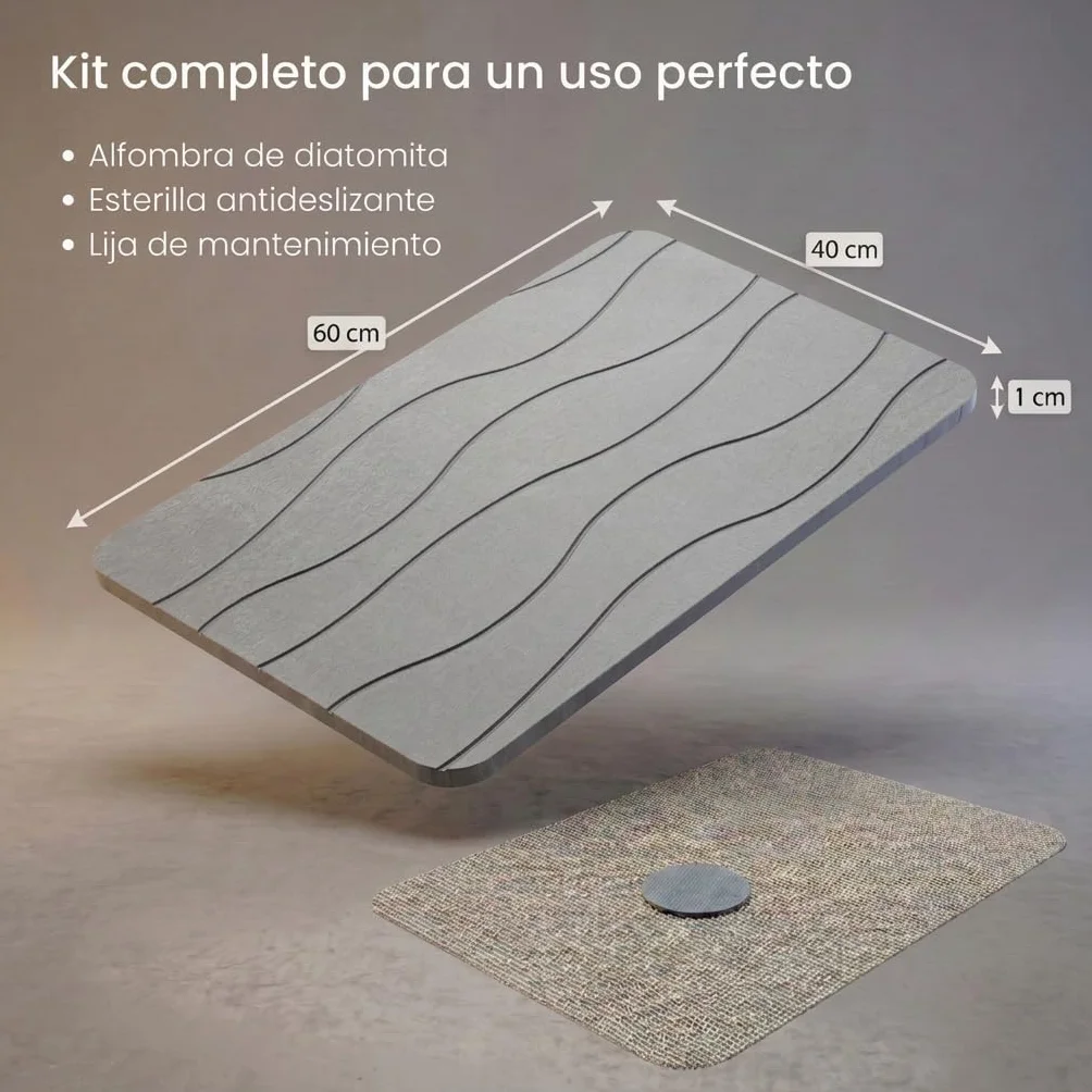 Alfombra Diatomita Baño 40x60 cm Piedra Secado Rápido Antideslizante con Lija Antimoho Gris Claro