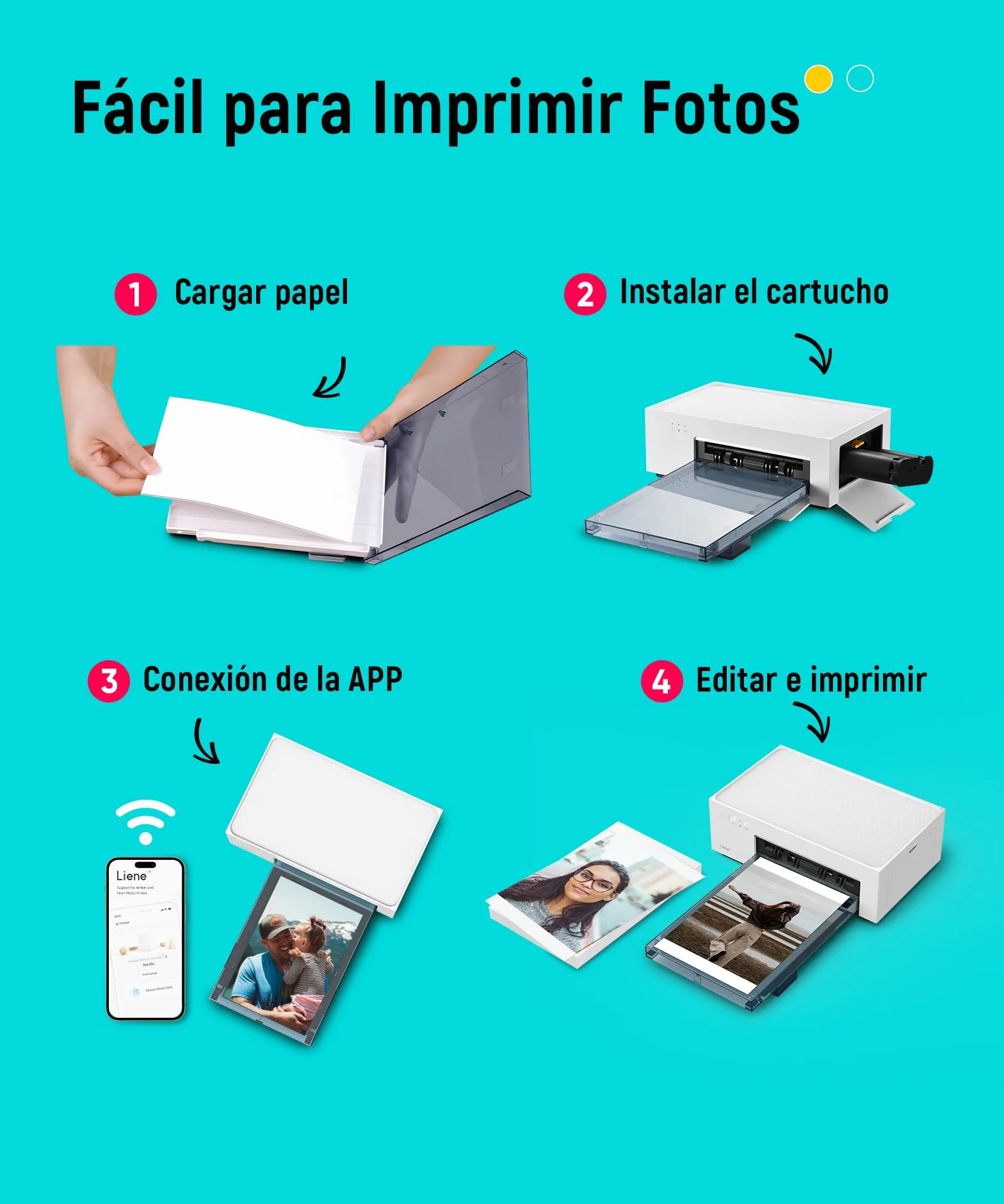 Liene Amber M100 Impresora Fotográfica, 10 X 15 WiFi Impresora Fotográfica Instantánea para PC/iPhone/Android, con 20 Papeles Fotográficos/Cartucho, Impresión a Sublimación, 300DPI, Impresora Móvil