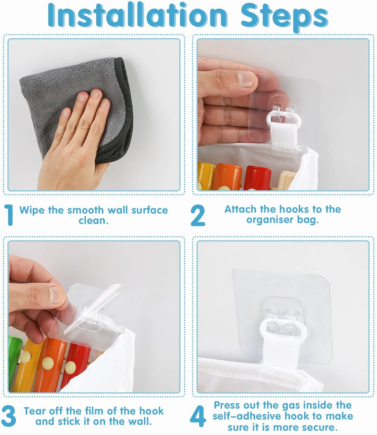 Bixury bolsa organizadora de juguetes para bañera malla 26,5×23,5×31 cm 2 ganchos autoadhesivos