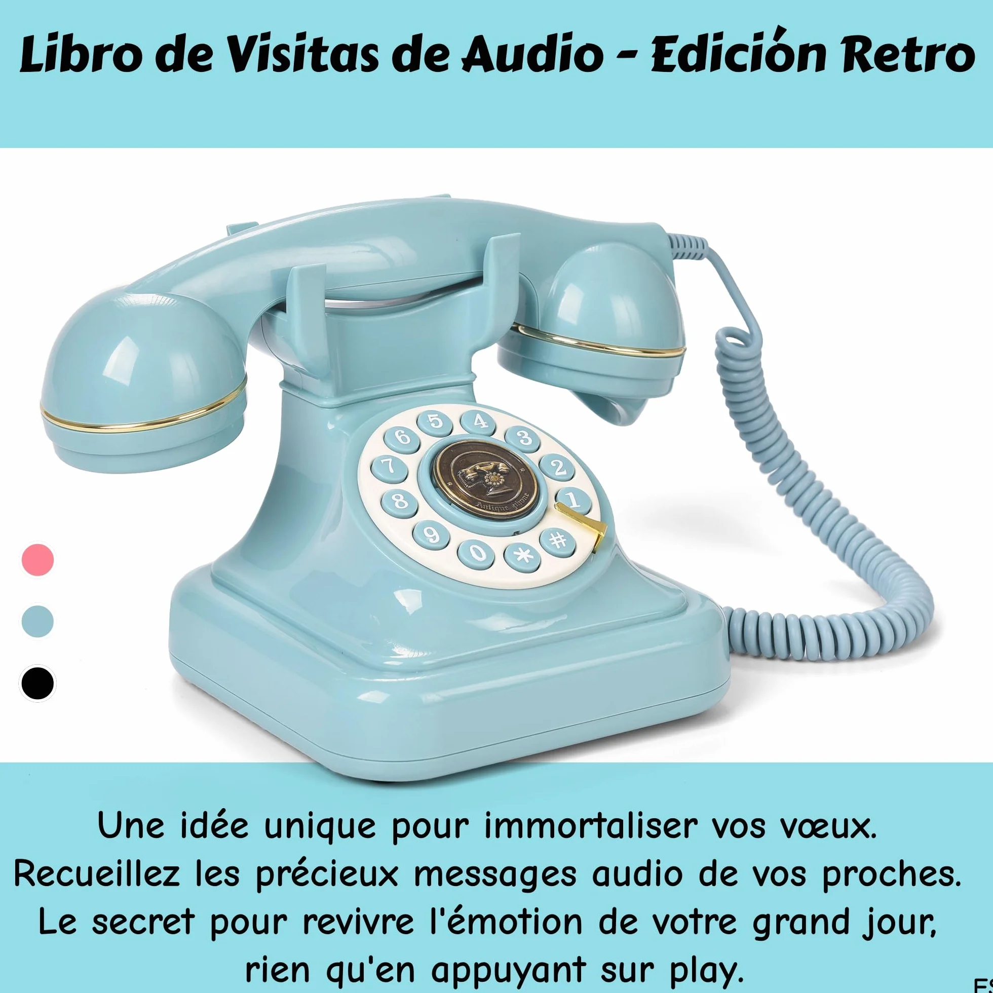 RetroVox Libro de visitas de Audio para Bodas con Forma de teléfono Azul