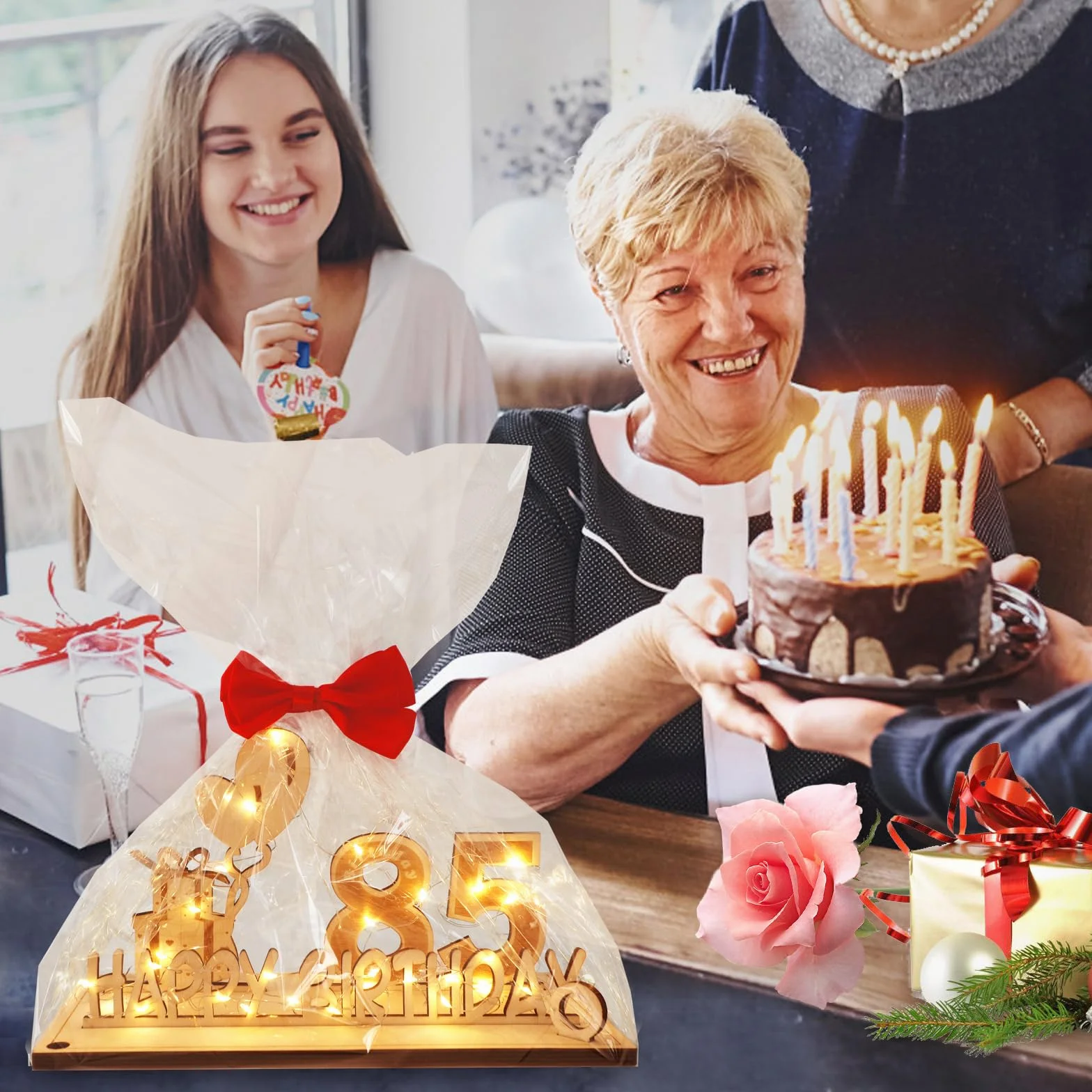 Decoracion 85 Cumpleaños para Hombre Mujer con Tira de Luces LED y Libro de visitas