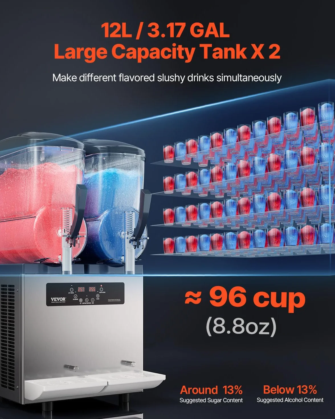 VEVOR Máquina de Granizados Comercial Tanque Doble 12 L x 2 Acero Inoxidable Batidos