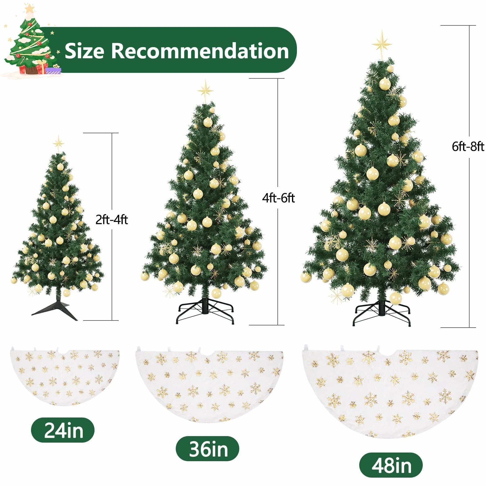 Falda para Árbol de Navidad de Felpa Blanca Suave 90 cm Copos de Nieve Dorados Extra Gruesa