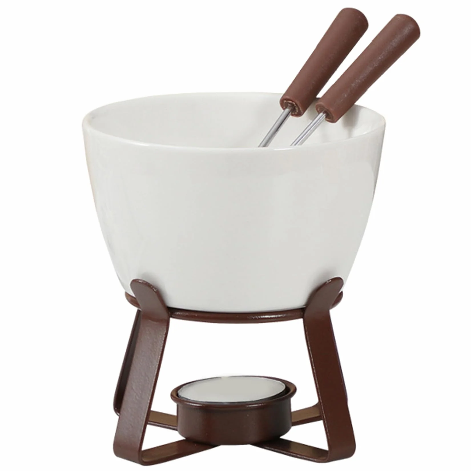 Taza de Fondue de Chocolate Taza de Fondue de cerámica con 2 Tenedores y Soporte de Hierro, Reutilizable para derretir Chocolate para Queso o (Vela no incluida)