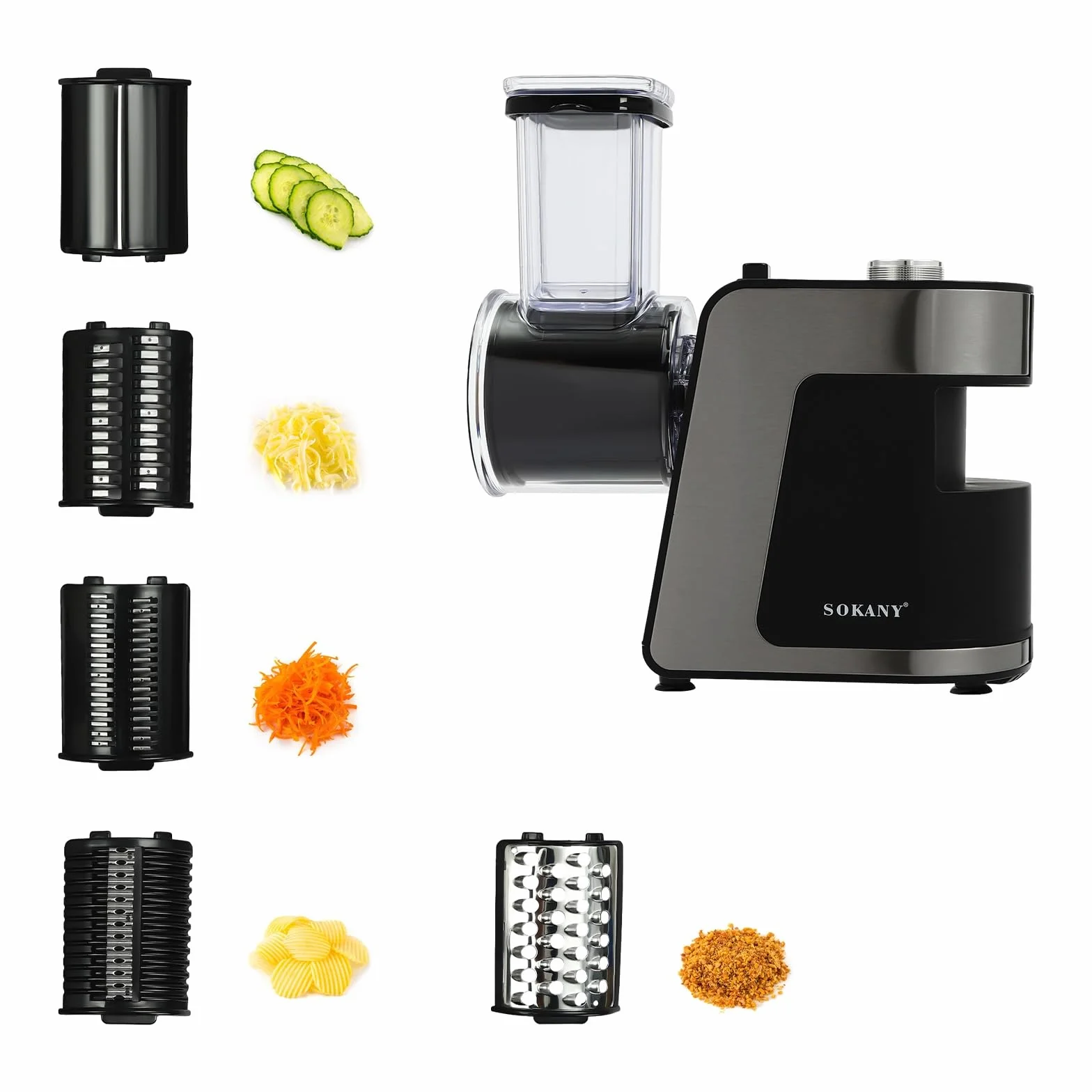Rallador Electrico, 1000W Cortador Verduras Eléctrico, Cortador de Verduras con 10 Cuchillas, Multifuncional Ralladores de Cocina Empujador de Alimentos