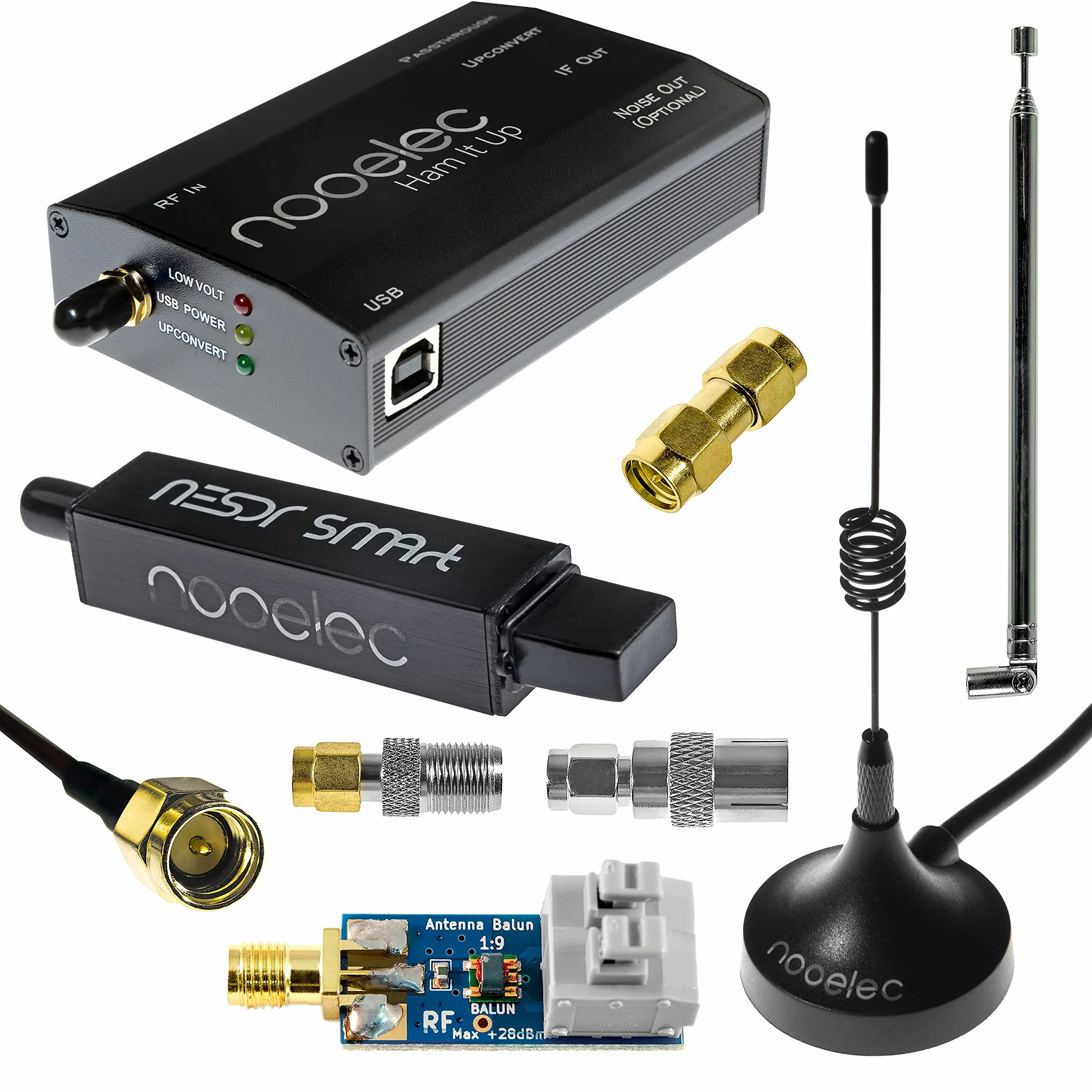 NooElec NESDR SMArt HF Paquete: 100kHz-1.7GHz Juego de Radio Definido por Software (SDR) para HF/UHF/VHF incluyendo RTL-SDR, Upconverter Ham It Up Ensamblado, Balun, Adaptadores y Cables