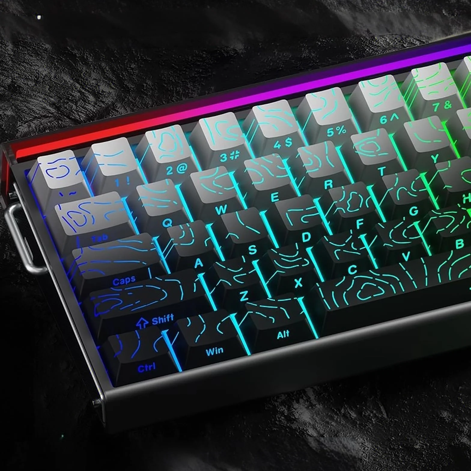 Juego de 134 teclas PBT de doble disparo Cherry Profile Shine Through Topographic Keycaps para teclado mecánico Cherry Mx 61/64/87/104/108