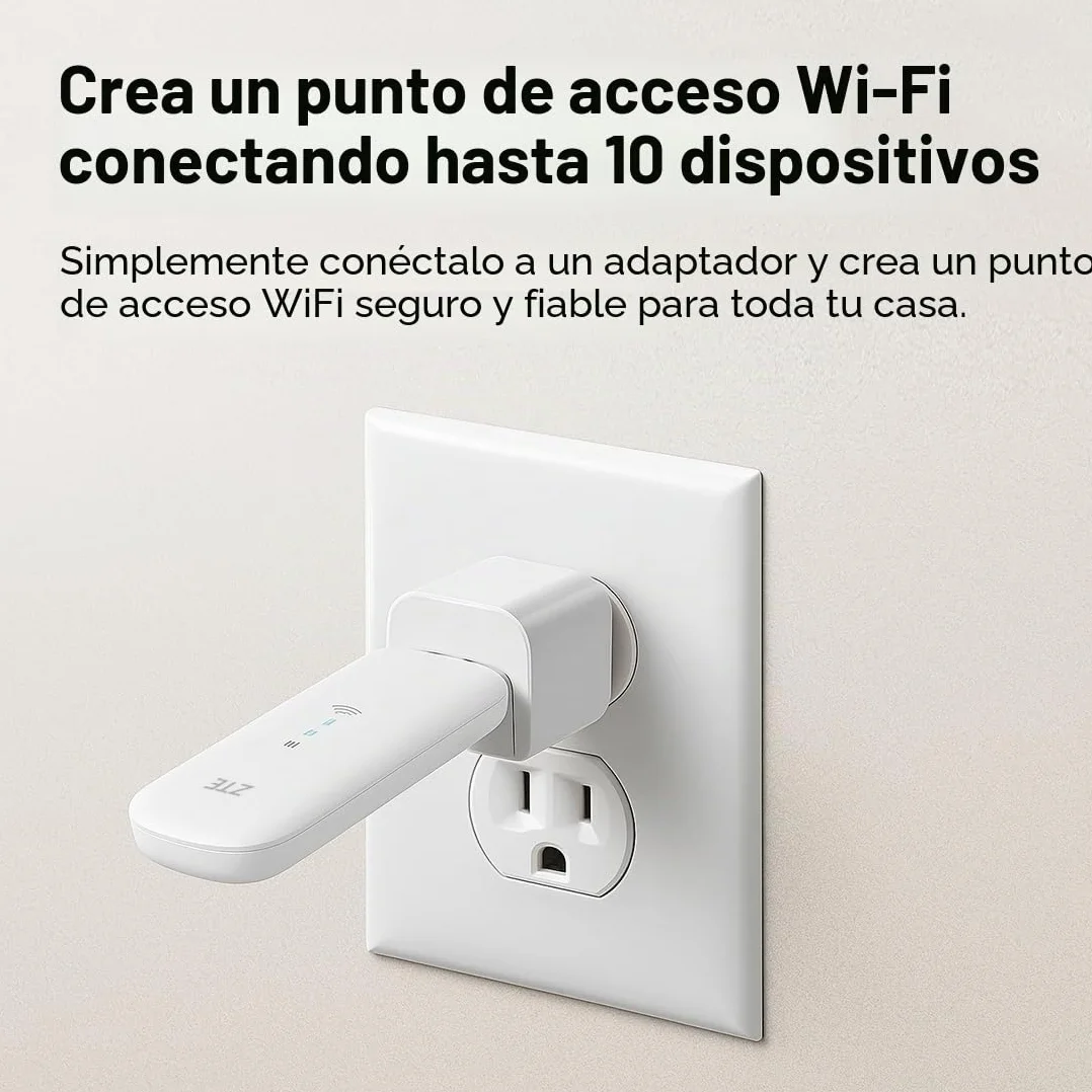 ZTE MF79N, módem USB Wi-Fi Desbloqueado, Punto de Acceso Wi-Fi de Viaje de bajo Costo a 10 Dispositivos, Puertos de Antena Externa + 2 años de garantía (Blanco)