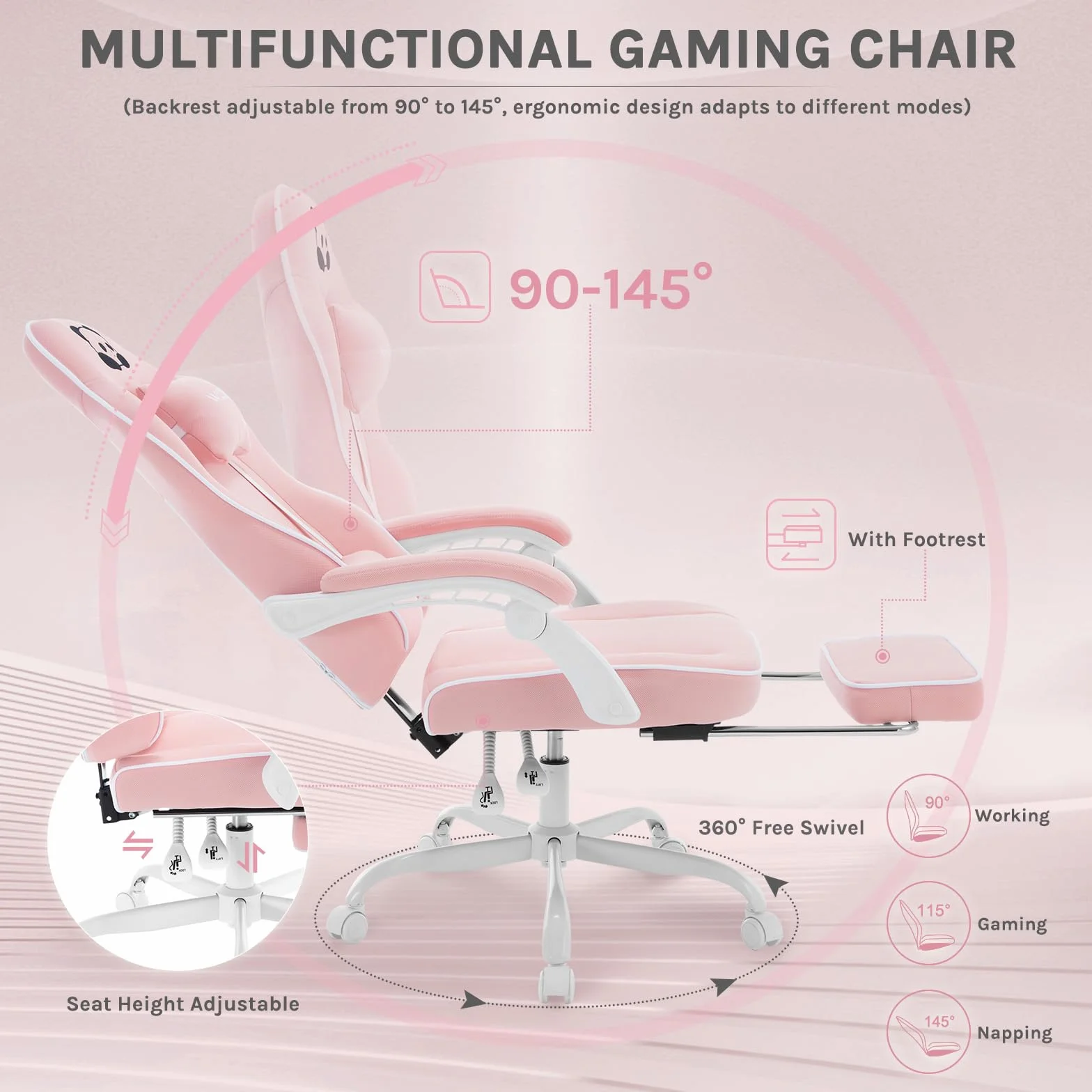 WOLTU Silla Gaming Ergonómica con Reposabrazos y Soporte Lumbar, Asiento Elástico, Estructura Metal, Tela de Malla, Rosa, GS16rs