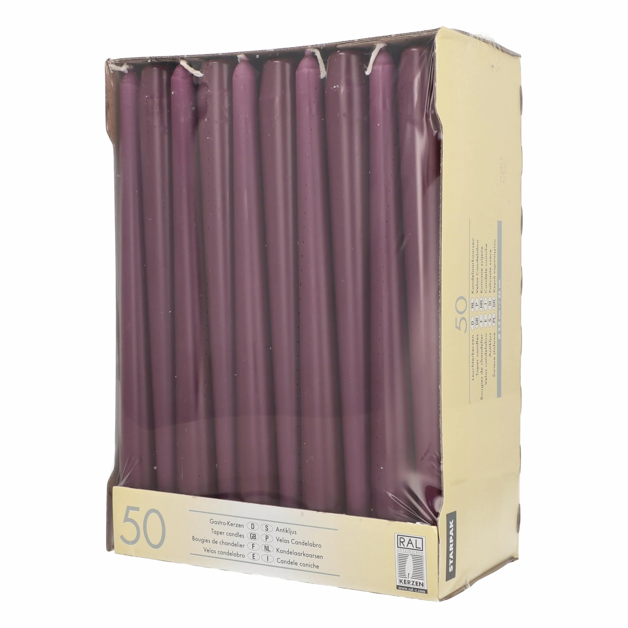 PAPSTAR 50 velas de candelabro 2,2 cm diámetro 25 cm morado