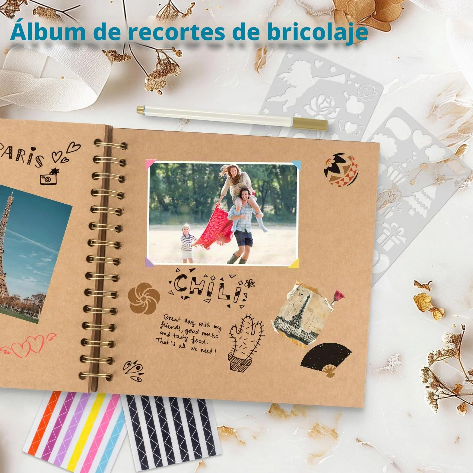 Álbum de Fotos 21x21cm Scrapbook Espiral 40 Páginas DIY Caqui